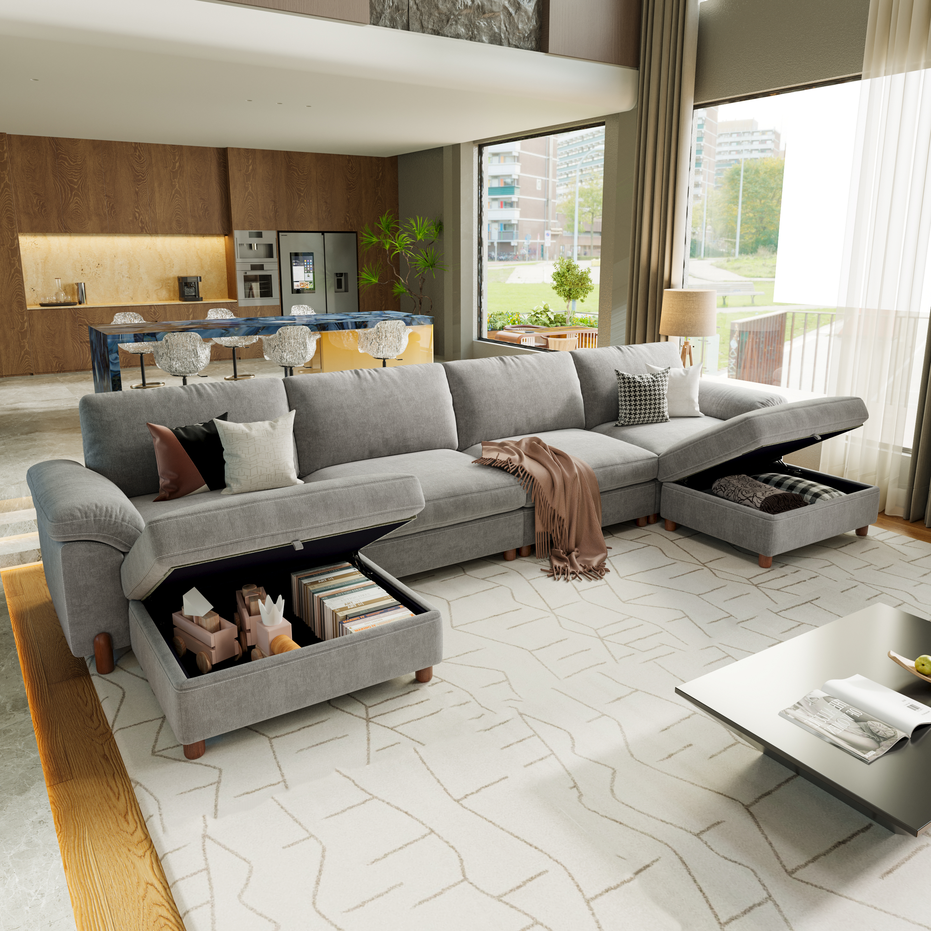 Vista 6-Seat U-Shaped Sectional with Hidden Storage