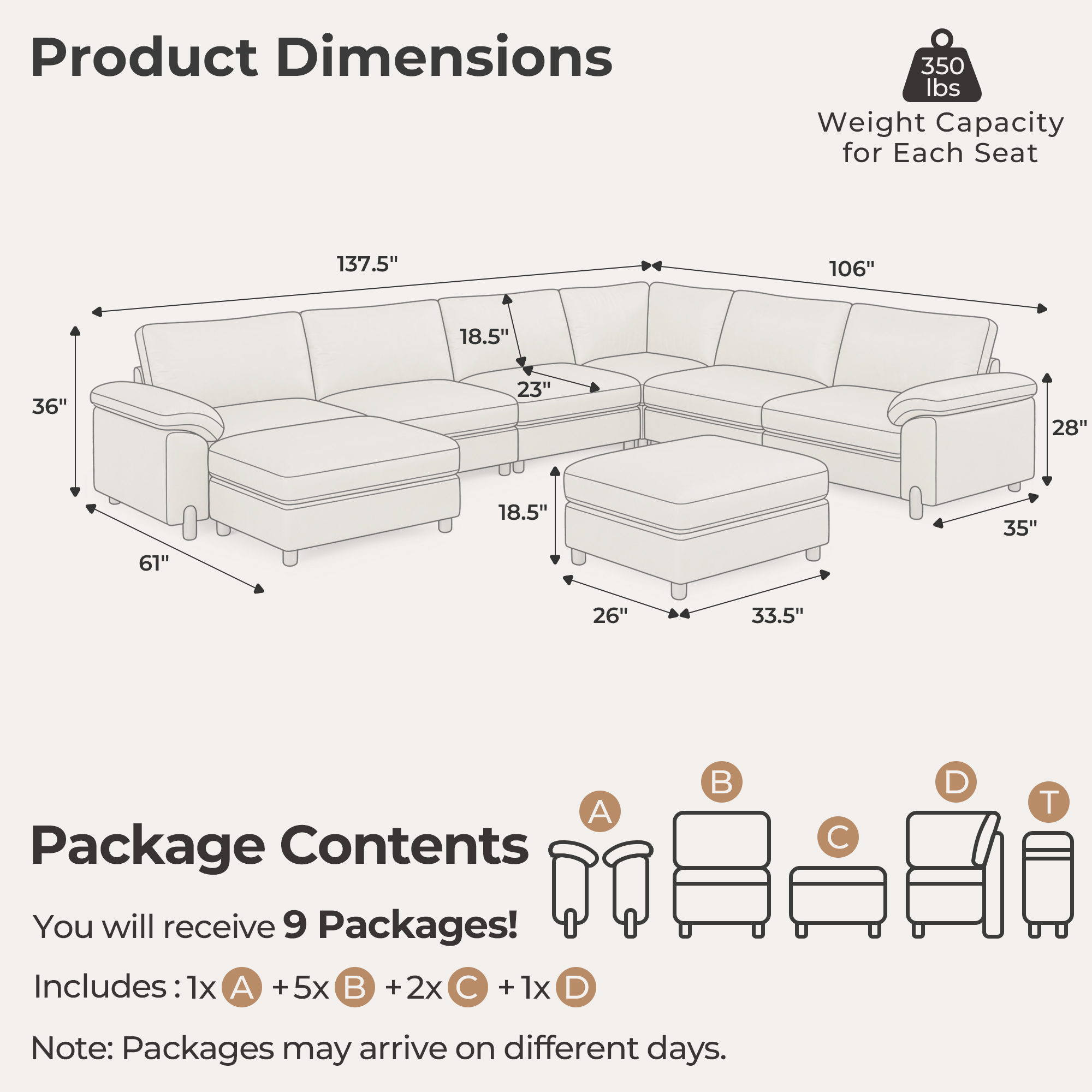 Vista 8-Seat Oversized Modular Sofa with Chaise Lounge