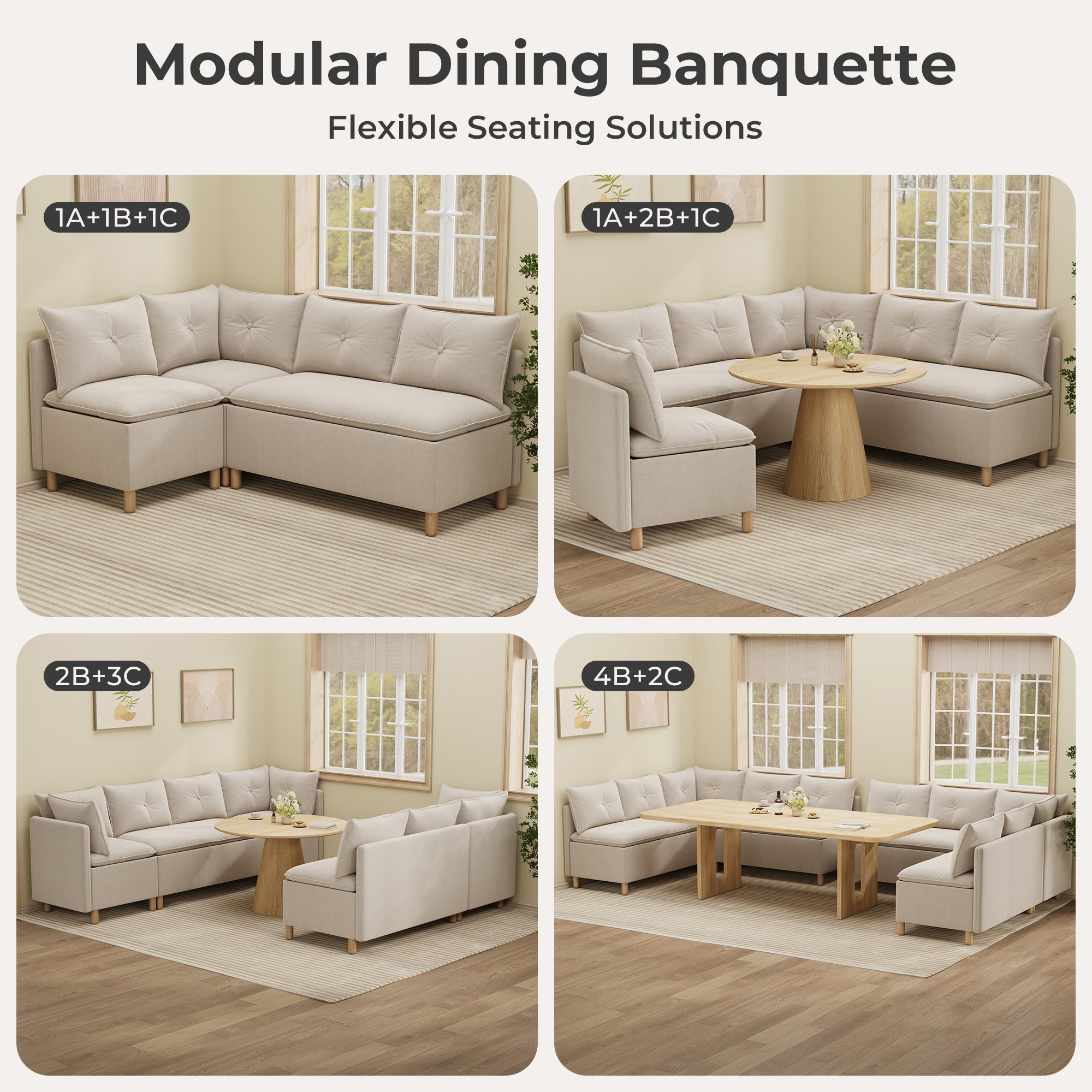10-Seat U-shaped Breakfast Nook with Hidden Storage