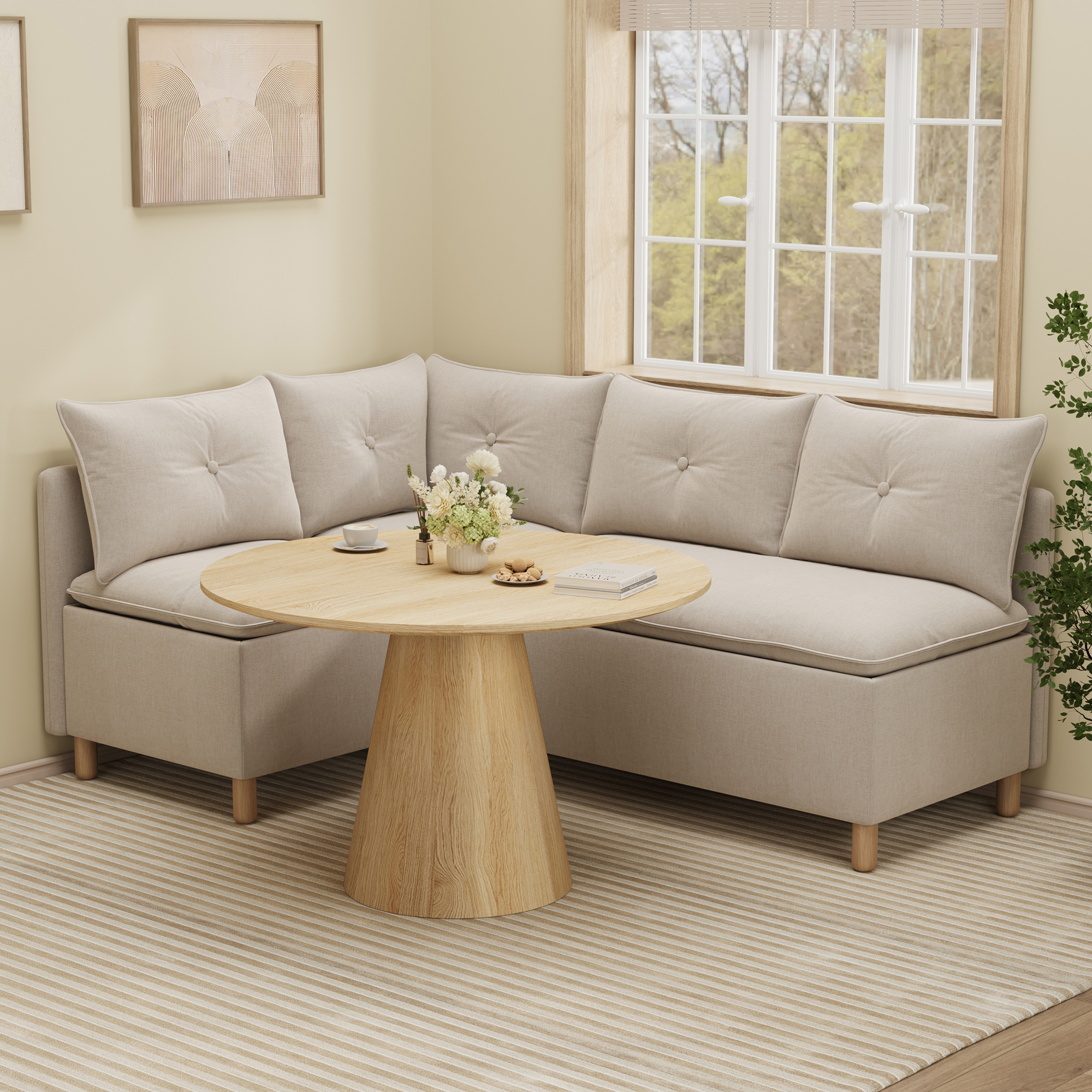 4-Seat L-shaped Dining Nook with Hidden Storage