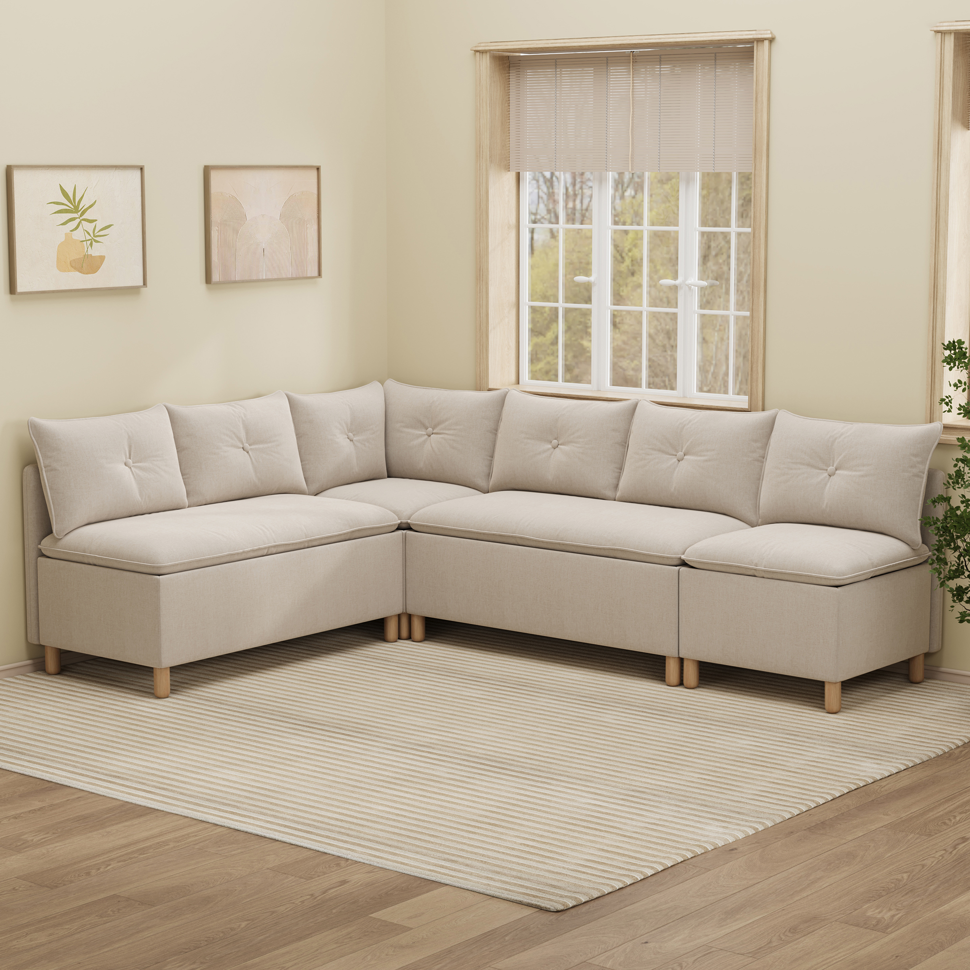 6-Seat L-shaped Corner Sectional Sofa