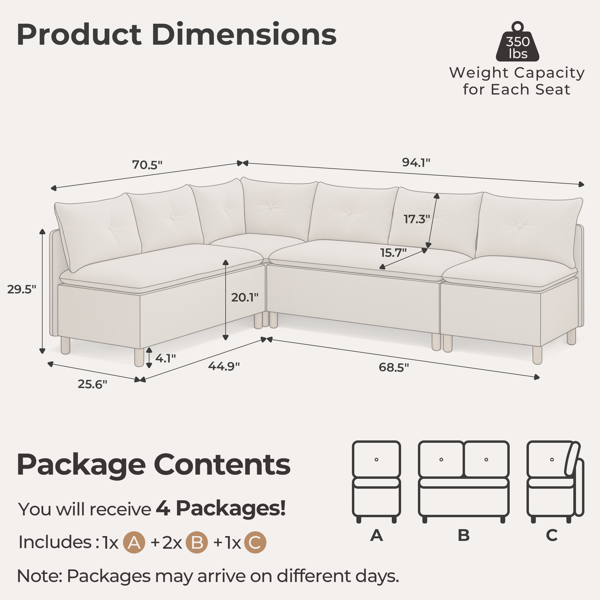 6-Seat L-shaped Corner Sectional Sofa