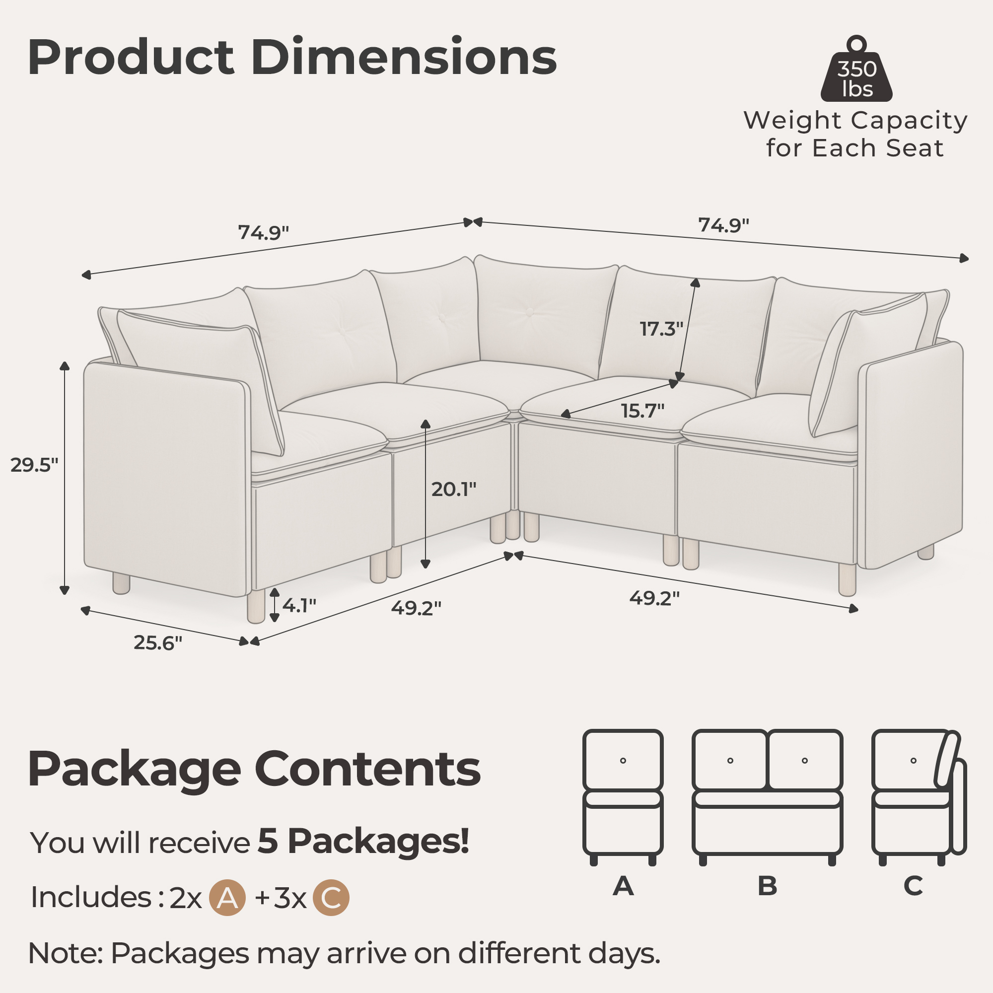 5-Seat Cozy Corner Sectional with Hidden Storage