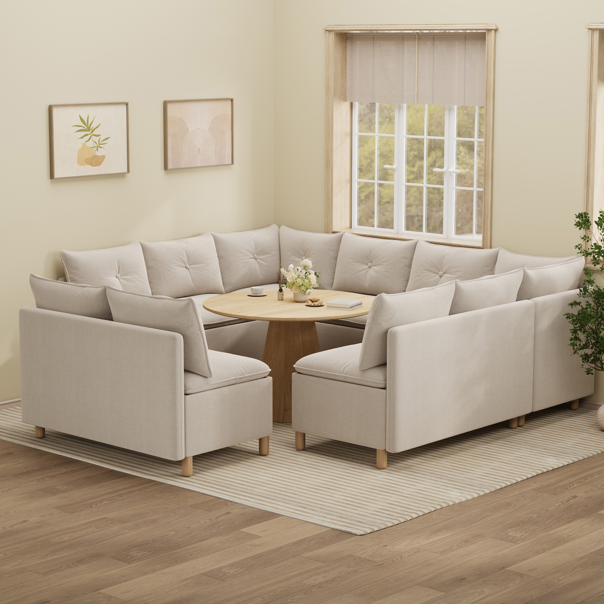 10-Seat U-shaped Breakfast Nook with Hidden Storage