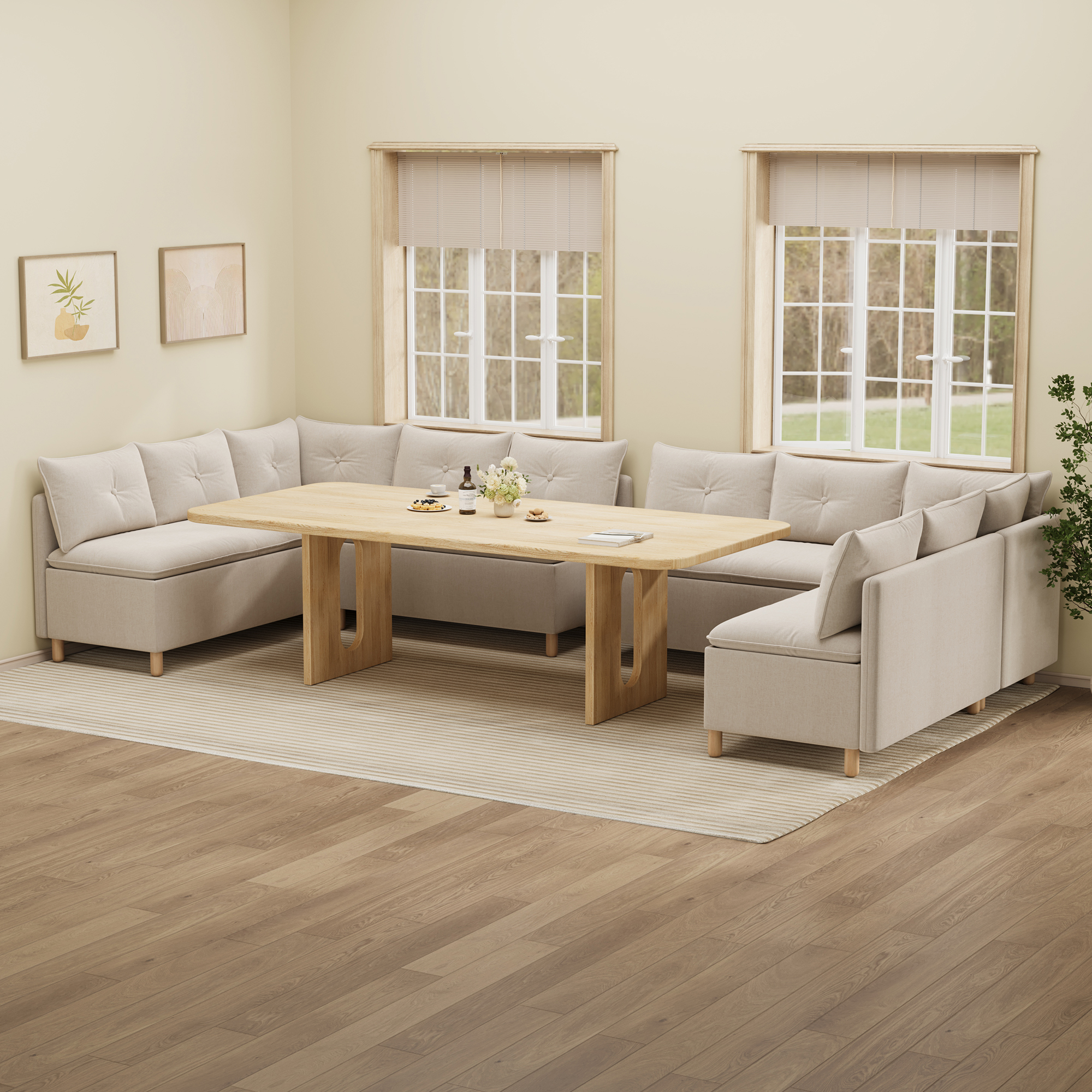 10-Seat U-shaped Breakfast Nook with Hidden Storage