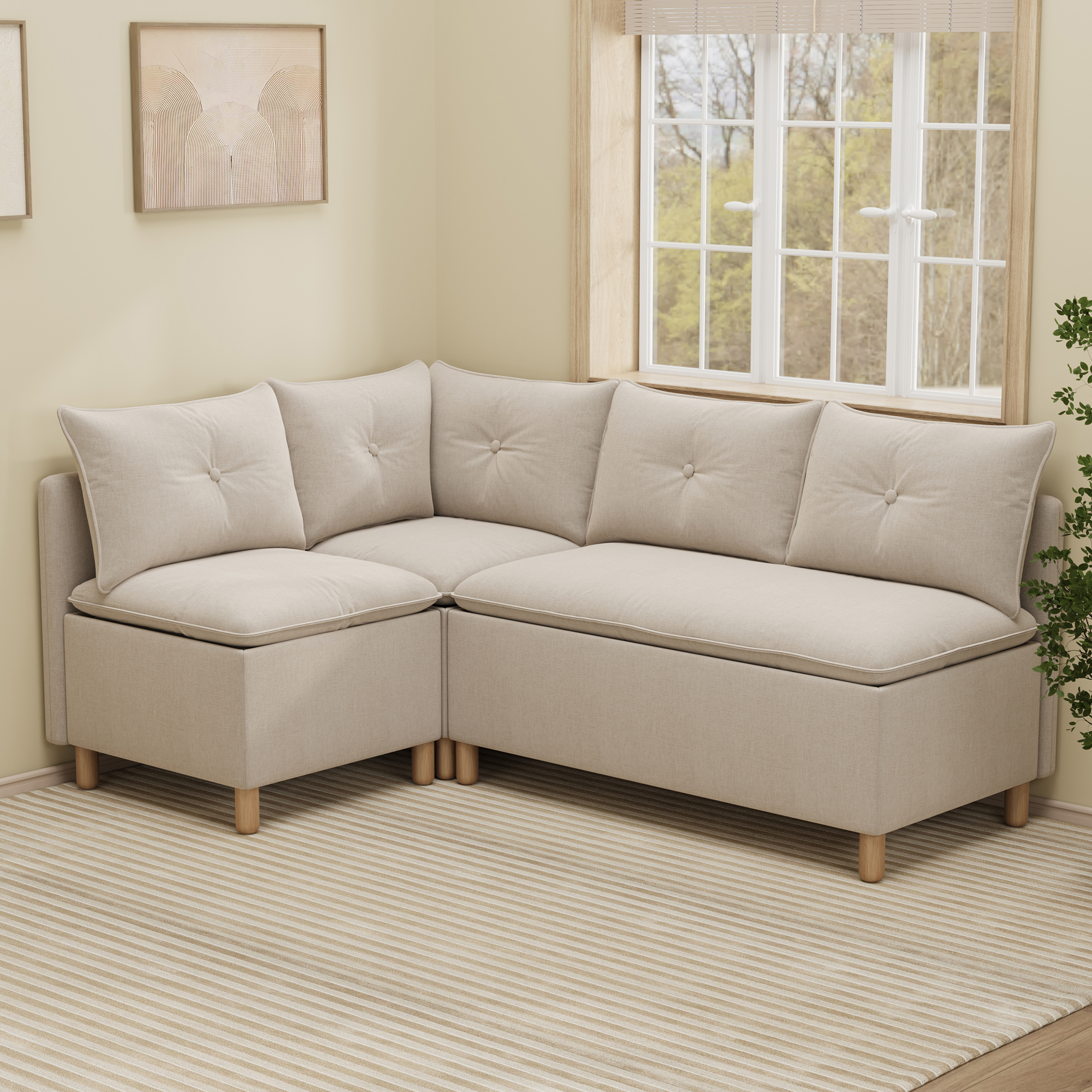 4-Seat L-shaped Dining Nook with Hidden Storage