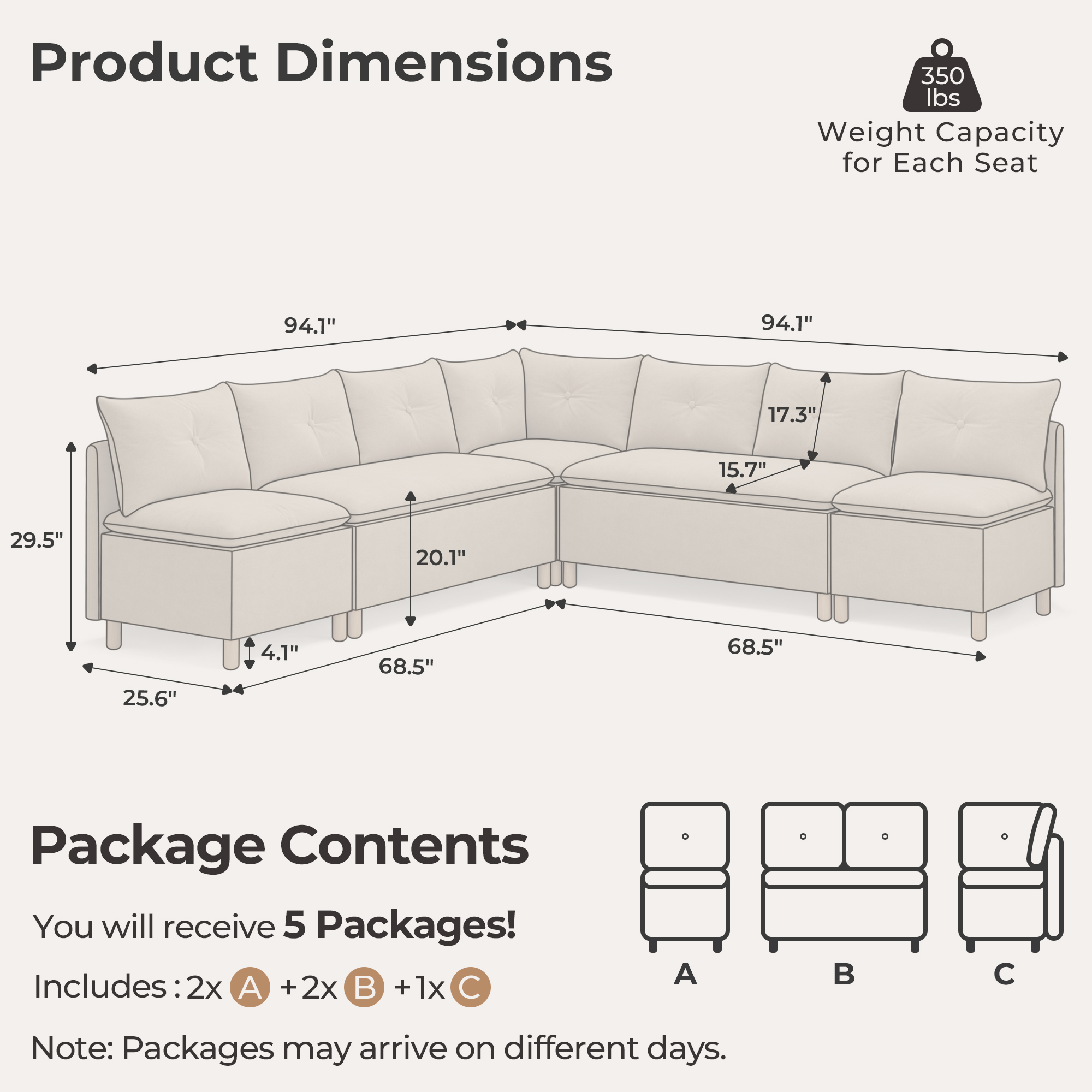 7-Seat Modern Family Room Corner Couch