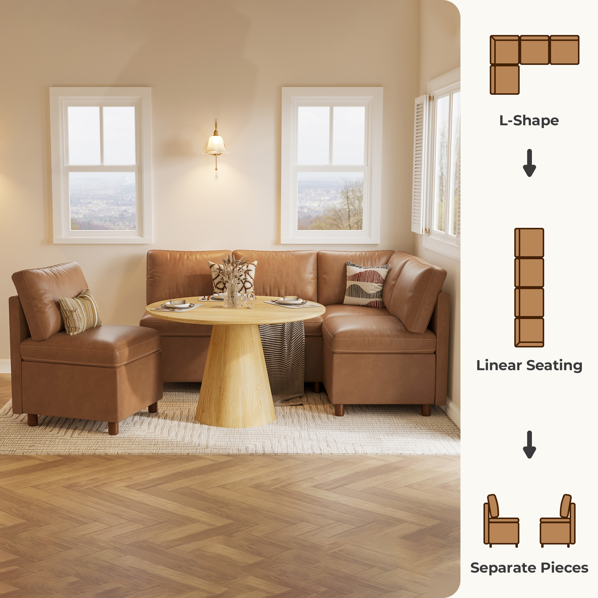 Aura 4-Seat L-Shaped Dining Nook with Hidden Storage