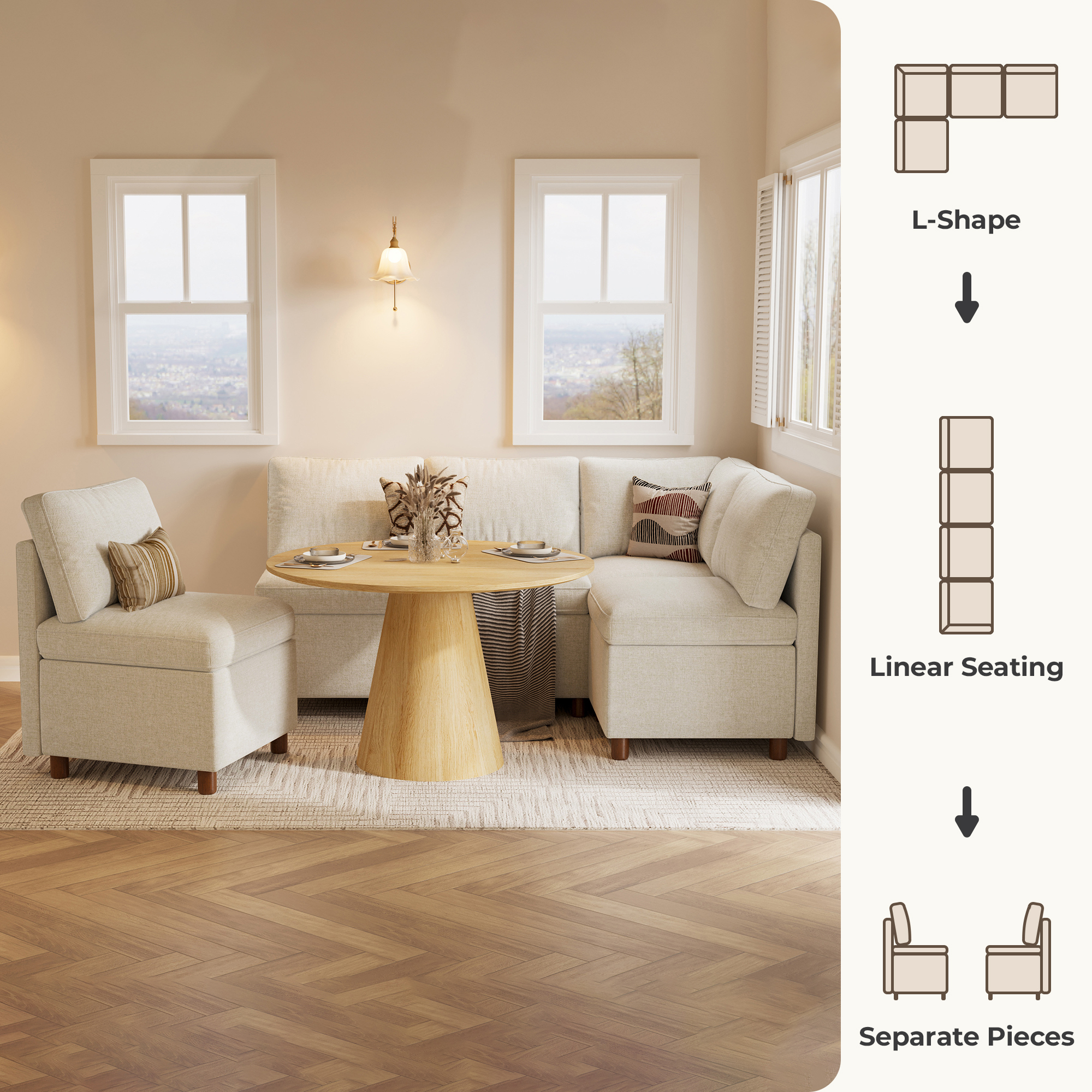 Aura 4-Seat L-Shaped Dining Nook with Hidden Storage
