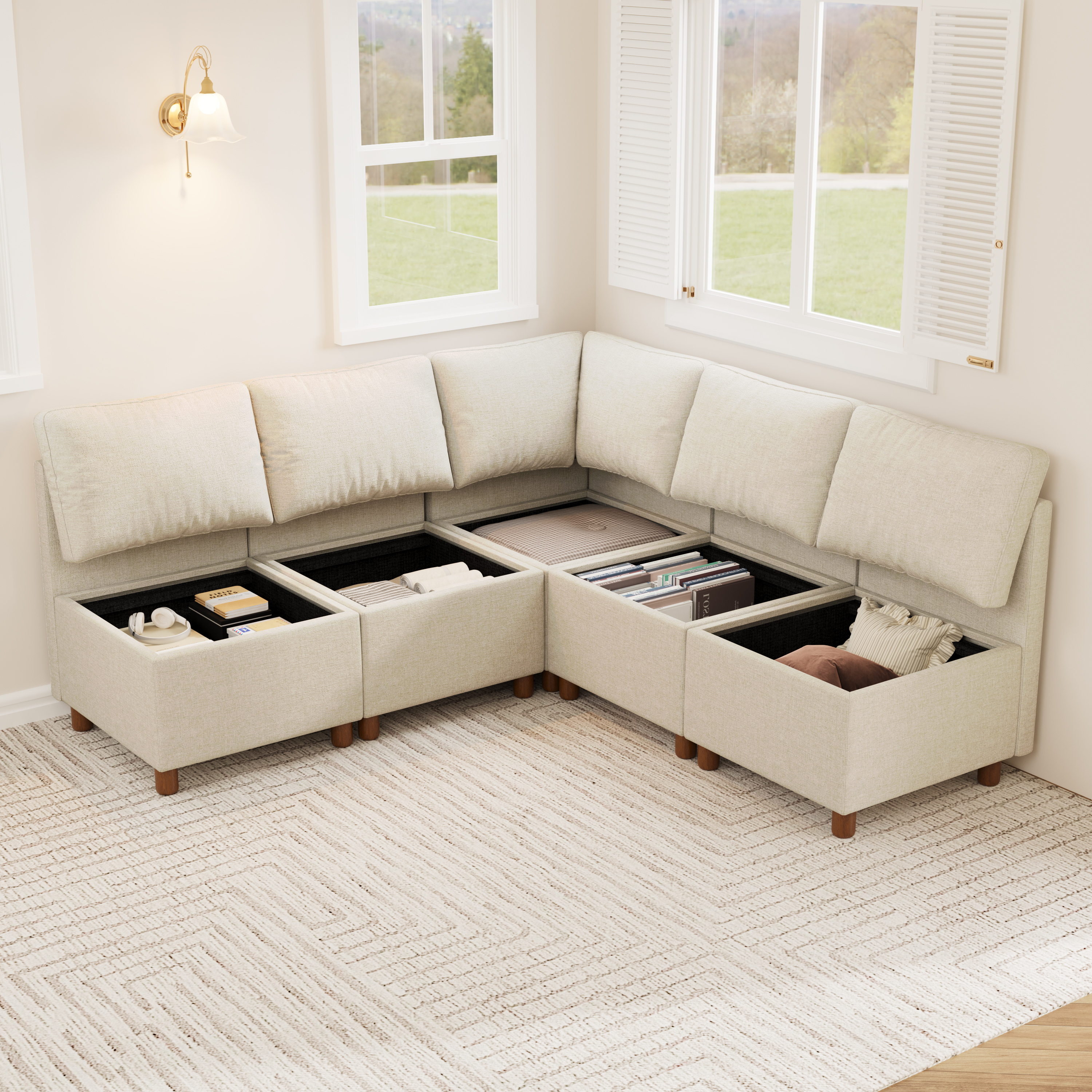 Aura 5-Seat L-Shaped Breakfast Nook with Hidden Storage
