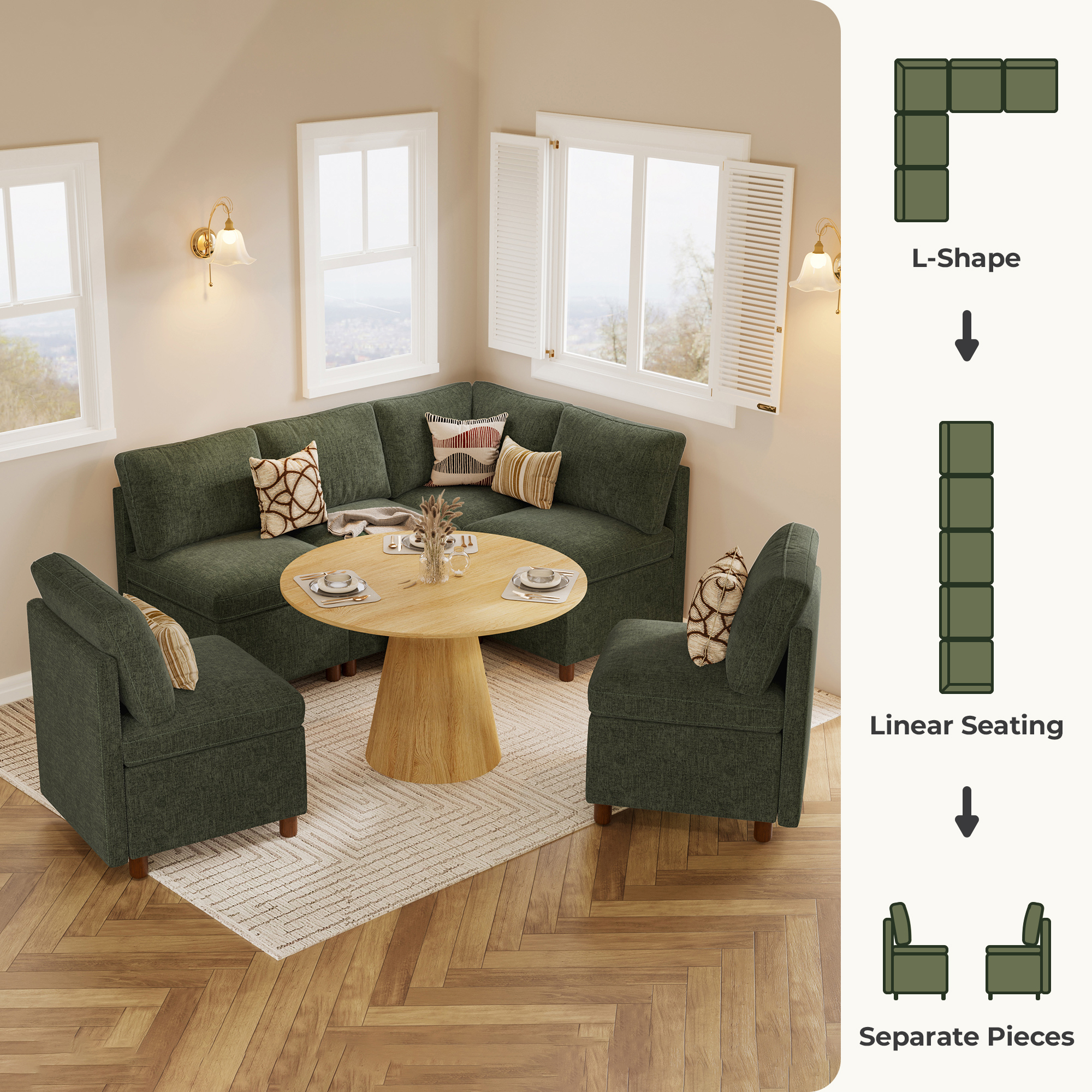 Aura 6-Seat L-Shaped Dining Nook with Hidden Storage