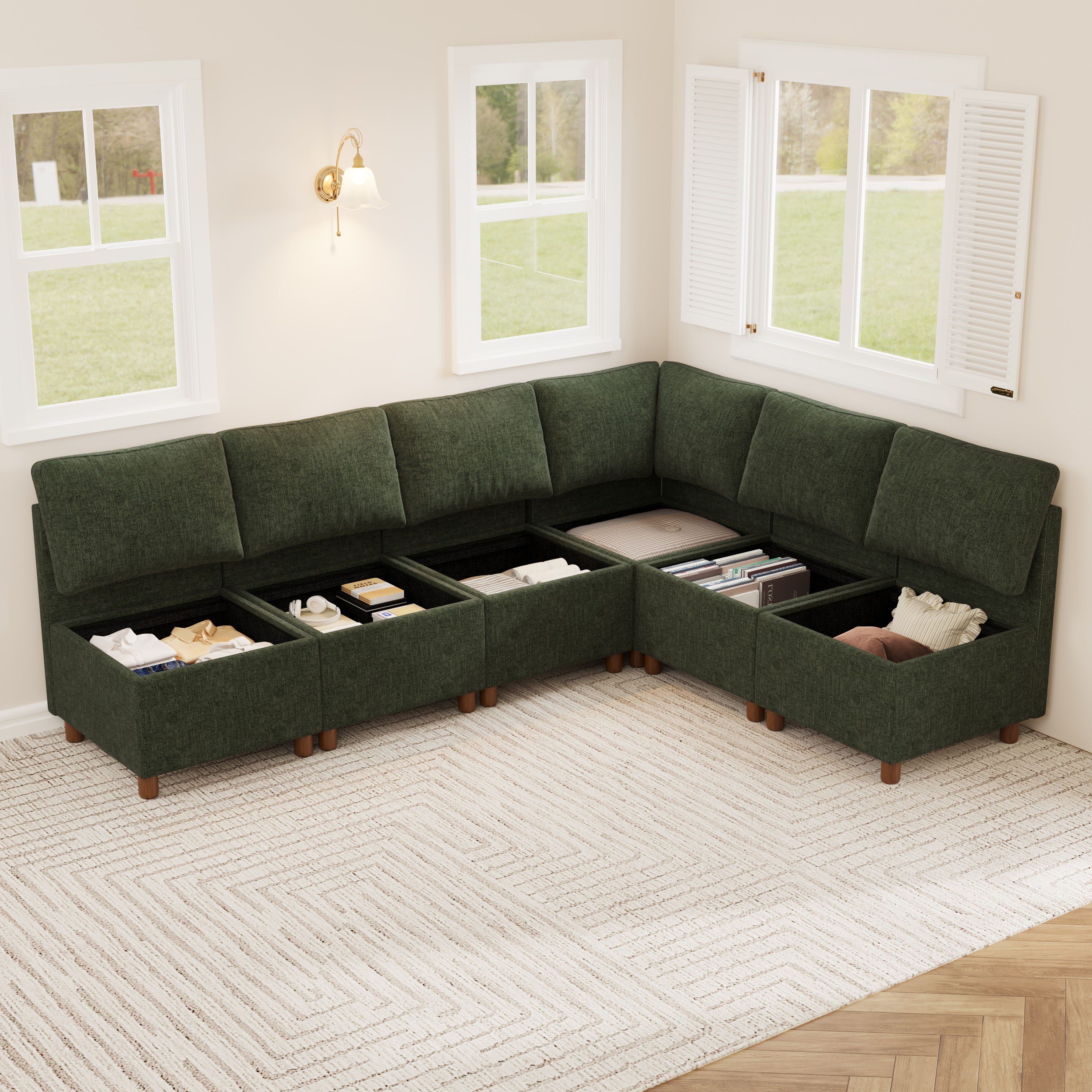 Aura 6-Seat L-Shaped Breakfast Nook with Hidden Storage