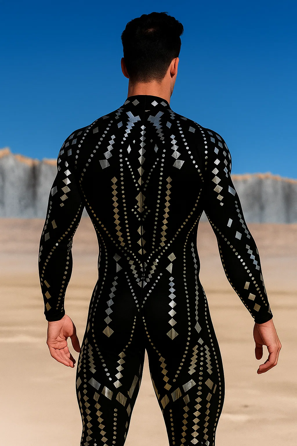 VIVIDHE Black Geometric Sequin Bodysuit VV524