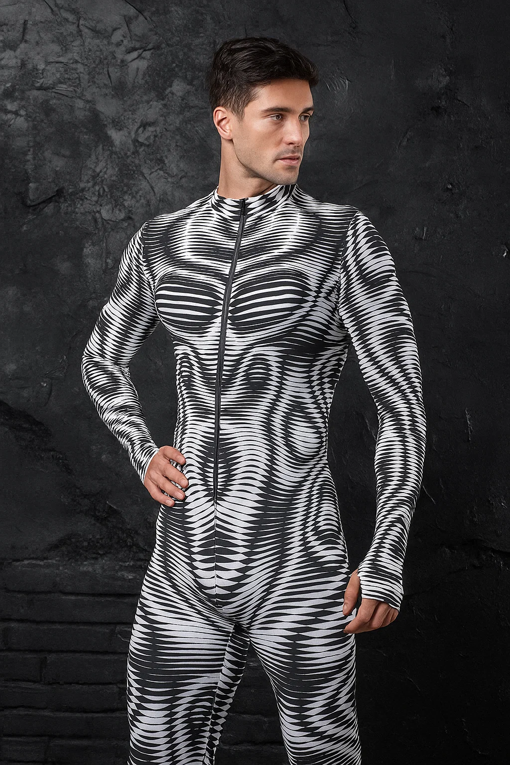 VIVIDHE Black White Ripple Bodysuit VV514