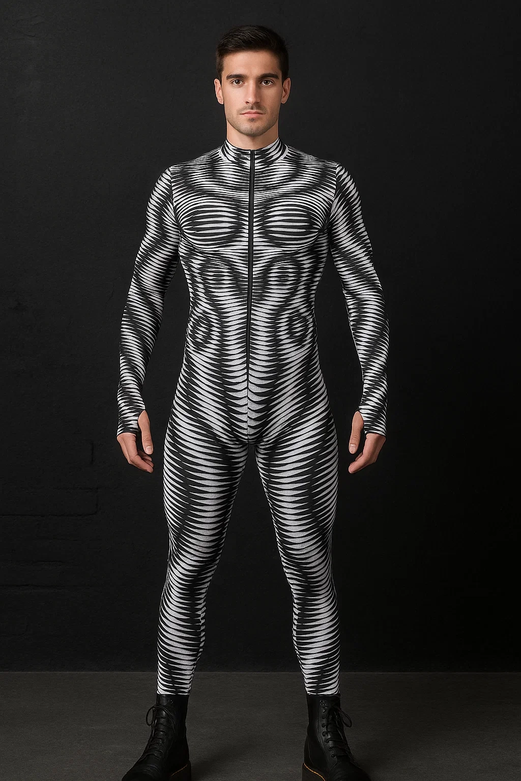 VIVIDHE Black White Ripple Bodysuit VV514