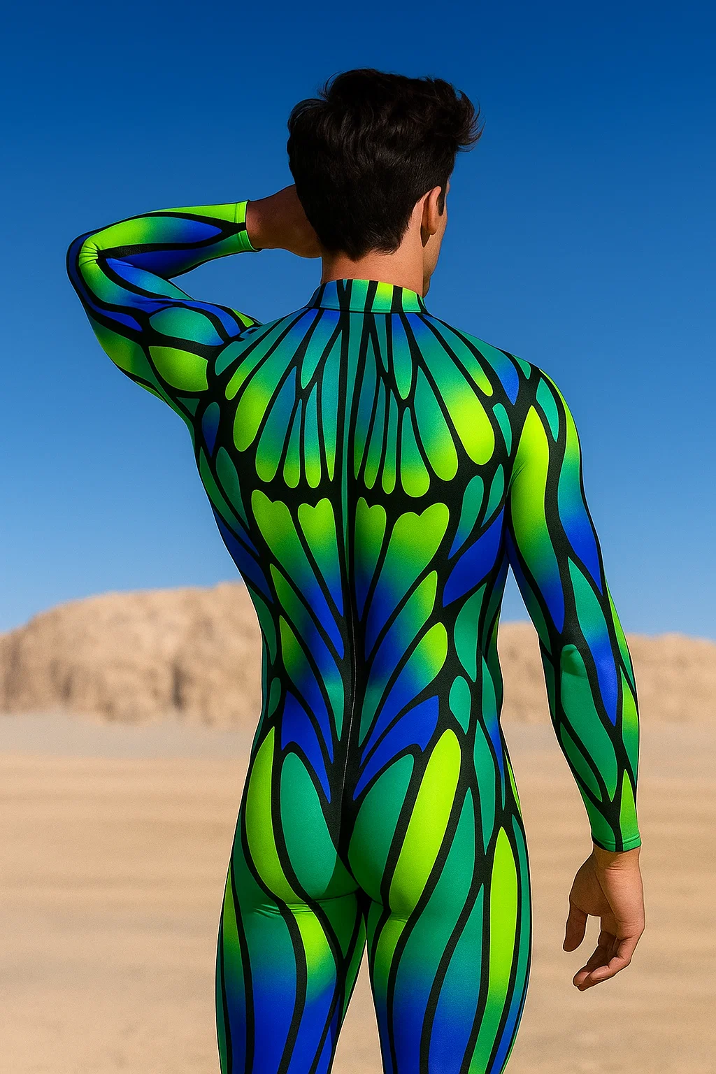 VIVIDHE Blue-Green Leaf Pattern Bodysuit VV520