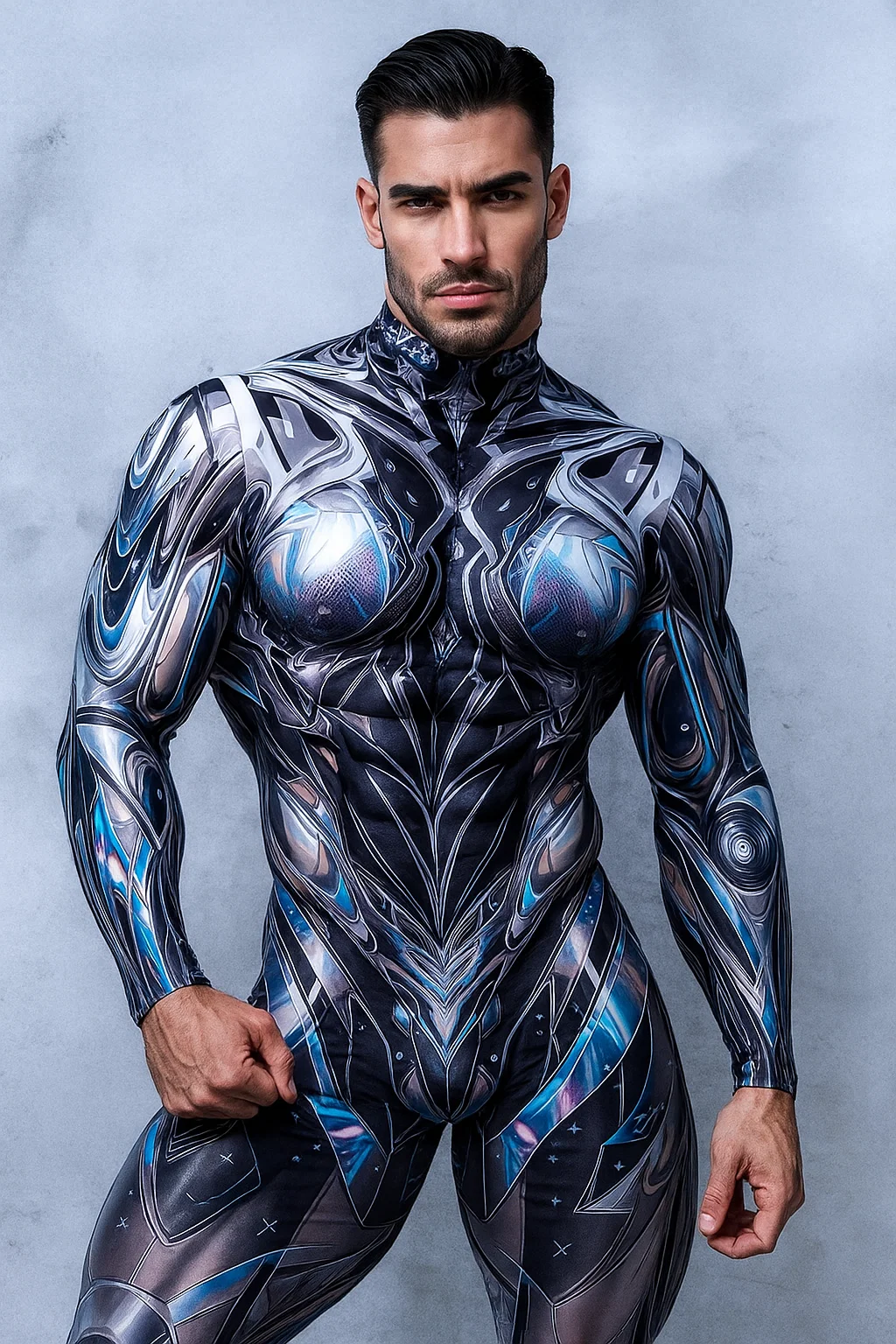 VIVIDHE Blue Silver Muscle Bodysuit VV546