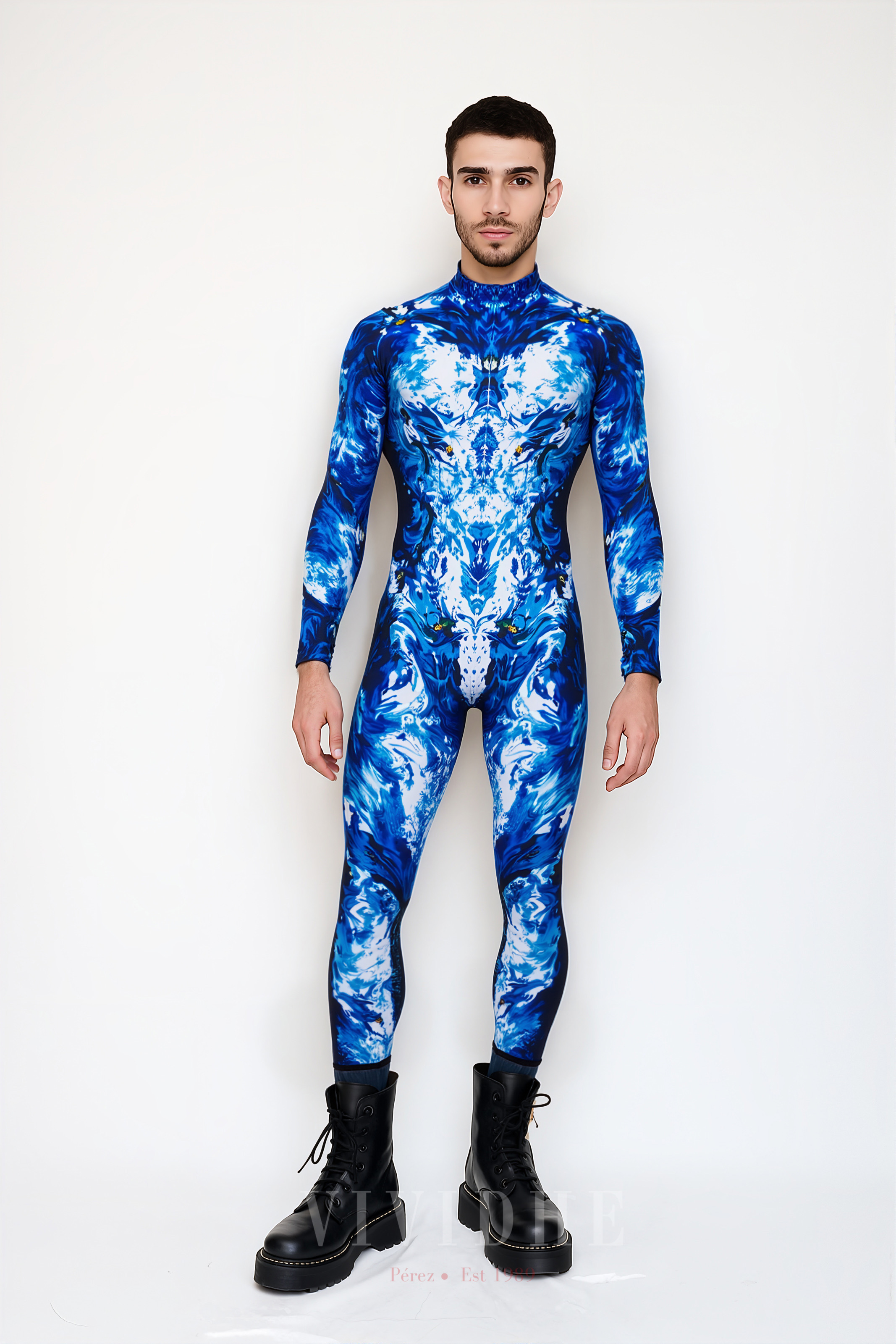 Blue_Abstract_Male_Costume_Men's_Tight - fitting_Clothing_VIVIDHE
