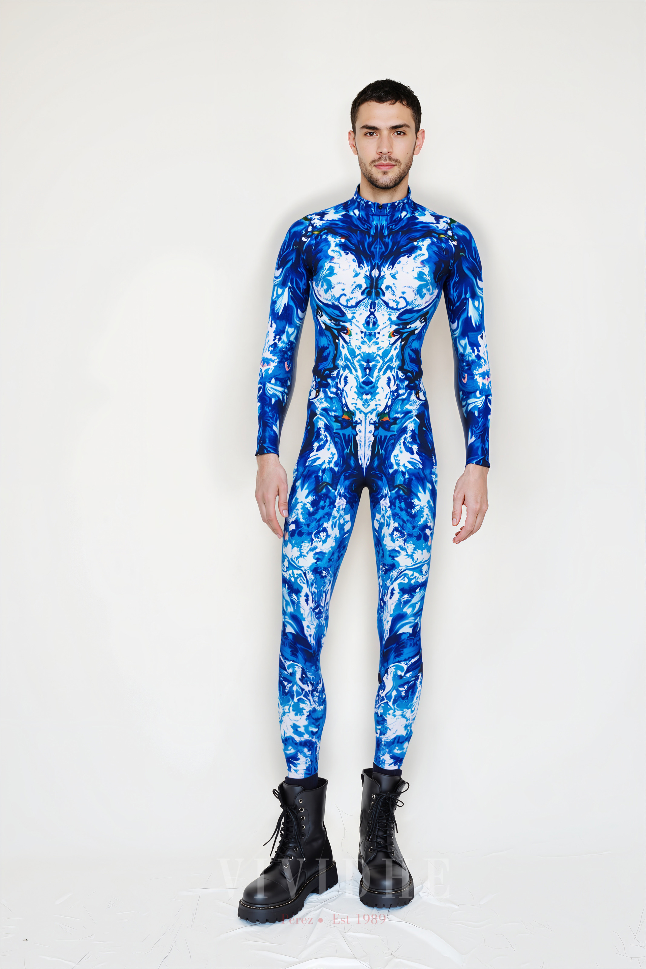 Blue_Abstract_Male_Costume_Men's_Tight - fitting_Clothing_VIVIDHE