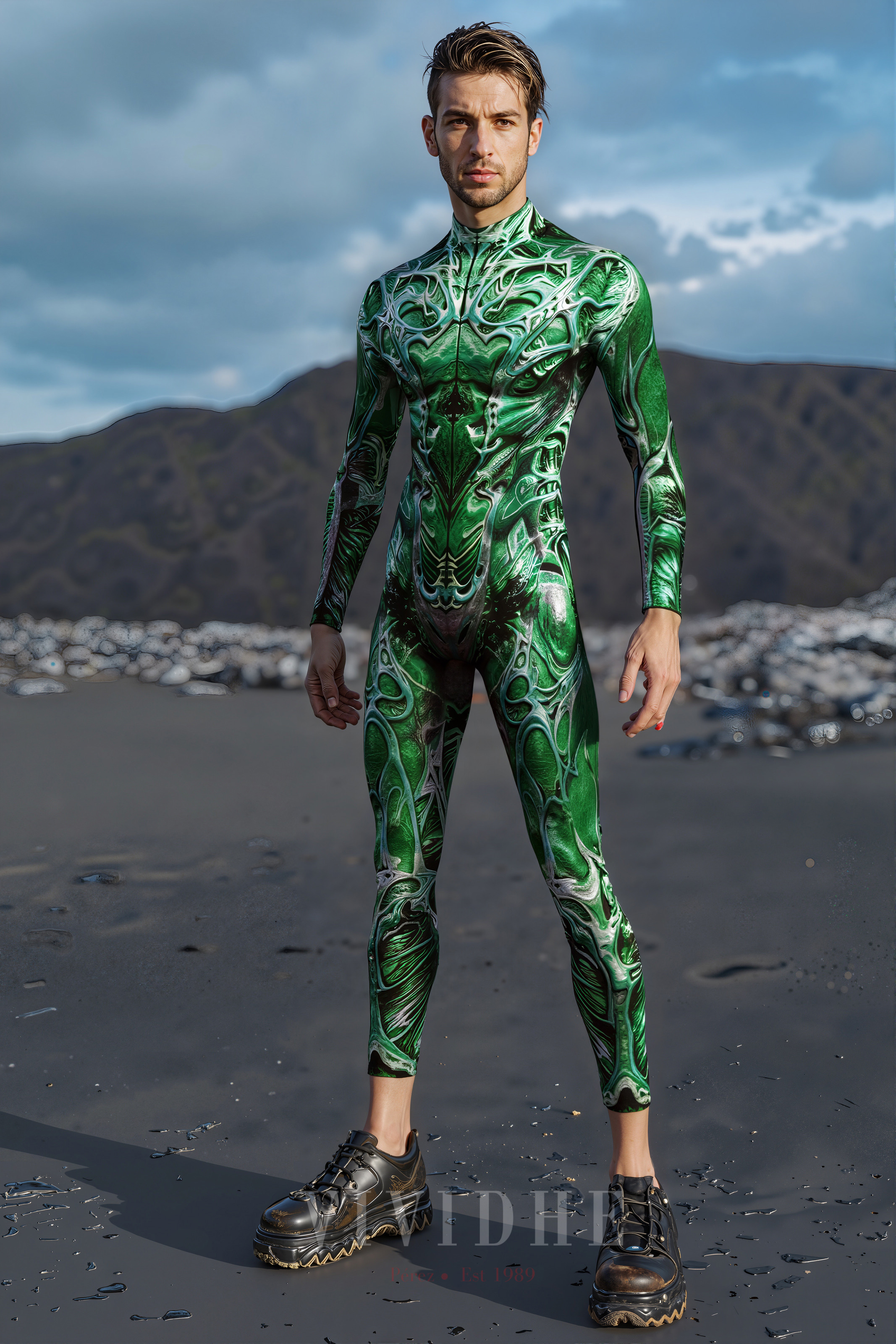 Green_Abstract_Male_Costume_Men's_Tight - fitting_Clothing_VIVIDHE