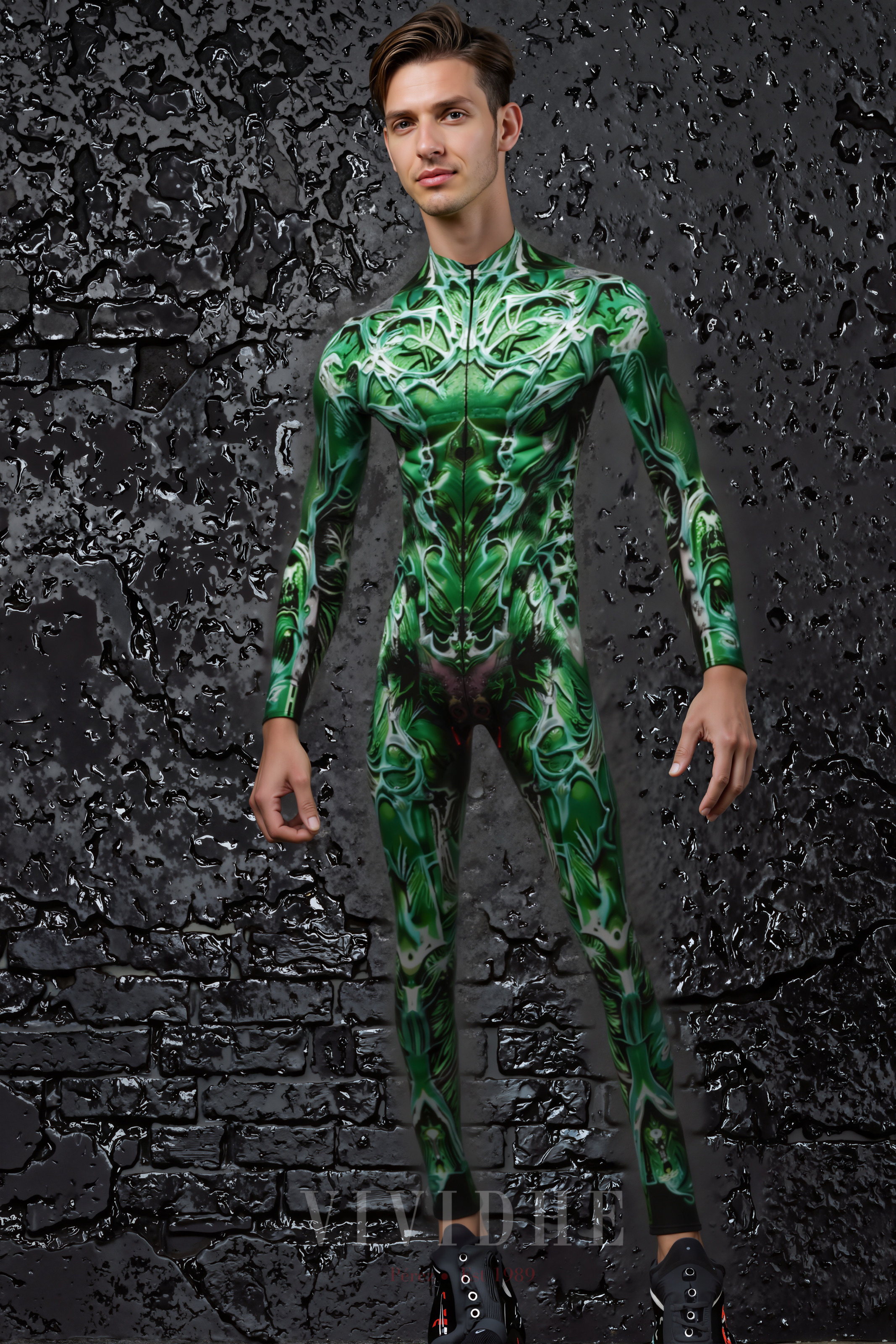 Green_Abstract_Male_Costume_Men's_Tight - fitting_Clothing_VIVIDHE