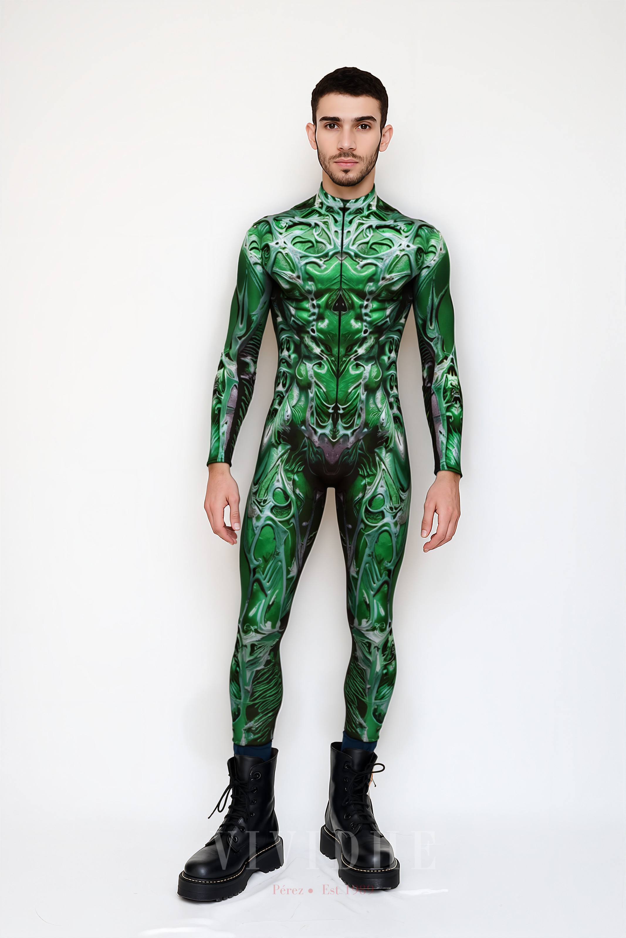Green_Abstract_Male_Costume_Men's_Tight - fitting_Clothing_VIVIDHE