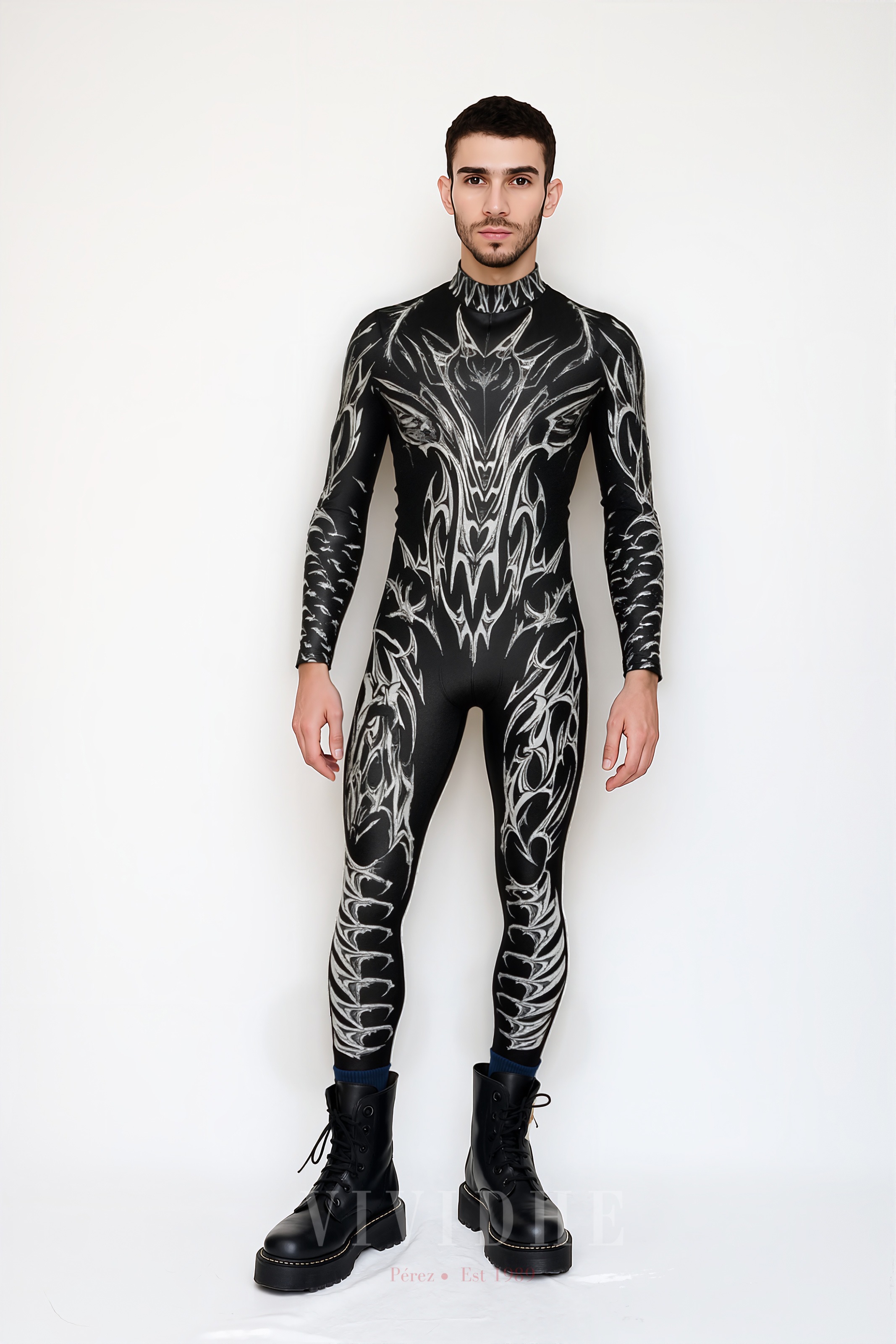 Black_White_Abstract_Male_Costume_Men's_Tight - fitting_Garment_VIVIDHE