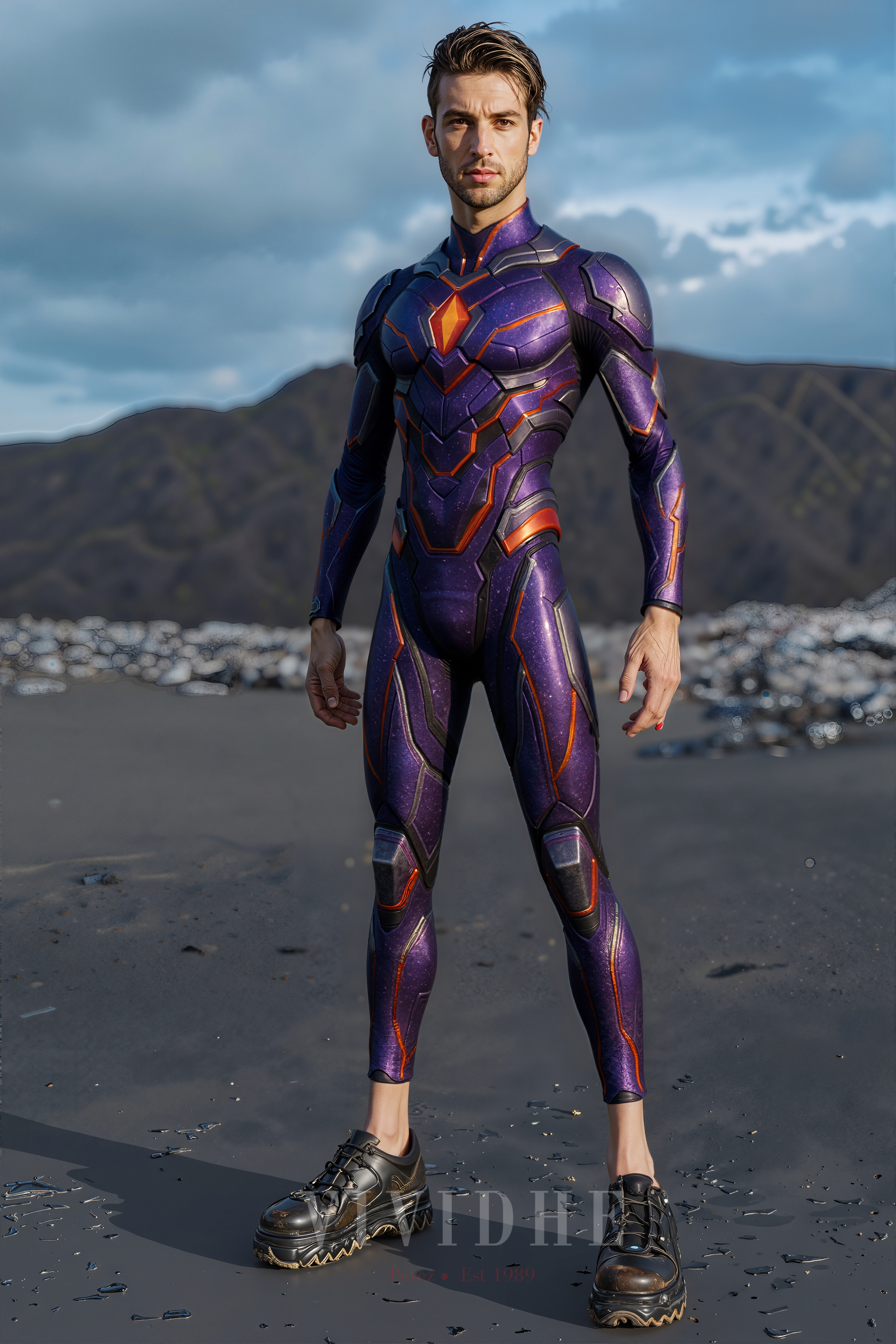 Purple_Futuristic_Male_Costume_Men's_Fitness_Wear_VIVIDHE