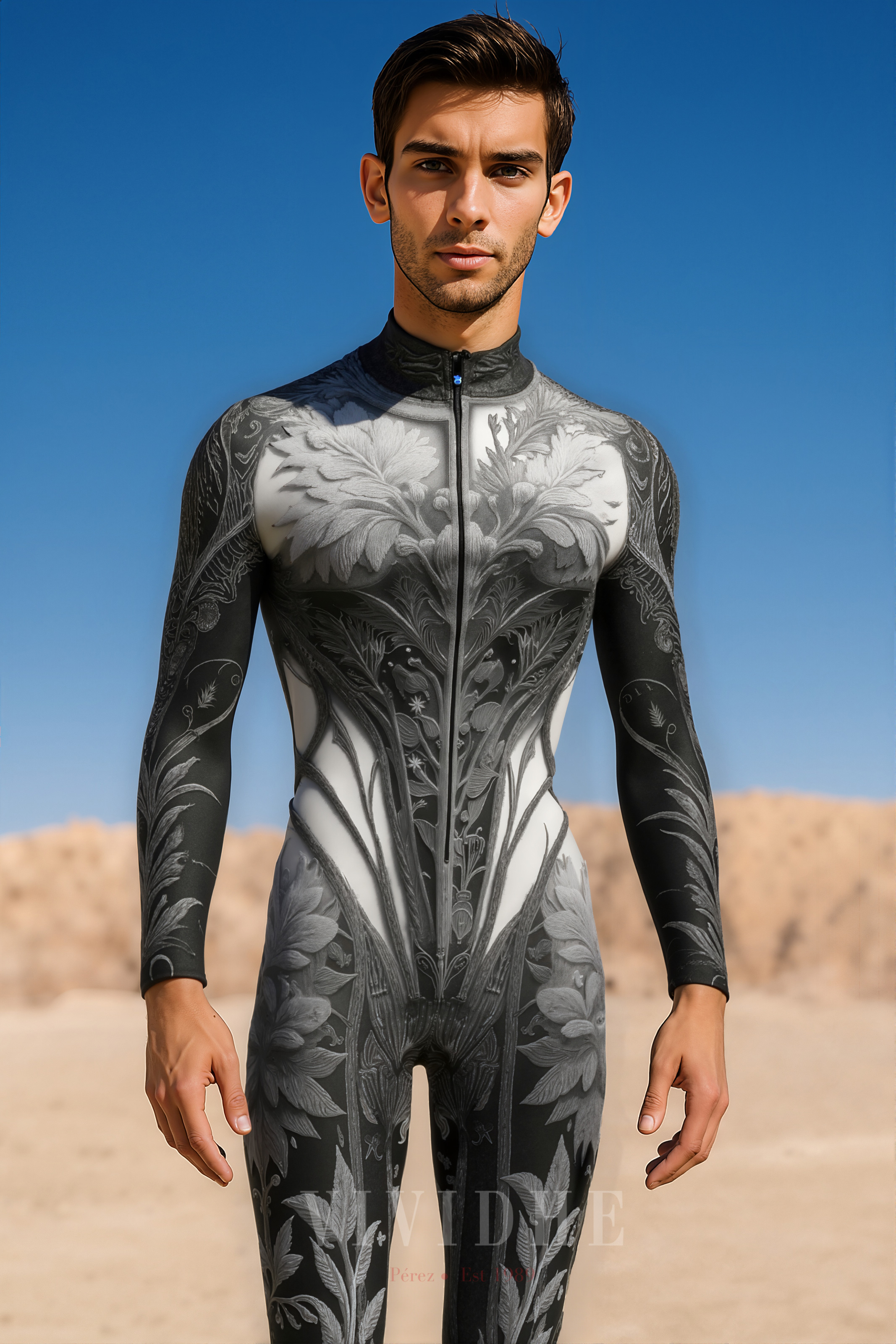 Black_White_Floral_Male_Costume_Men's_Tight - fitting_Wear_VIVIDHE