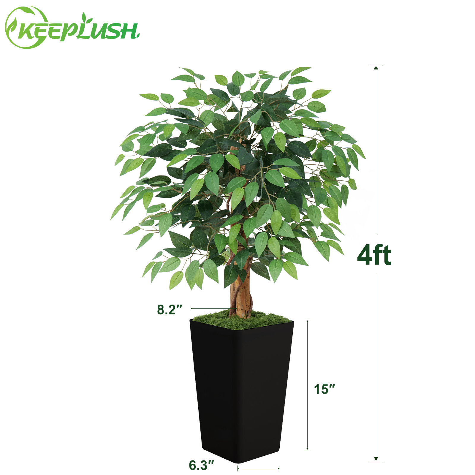 Keeplush Ficus Artificial Tree,Tall Lush Faux TreeKeeplush Artificial  Faux Banana Leaf Tree with Tall Planter (4ft,5ft,6ft,7ft optional White & Black) 