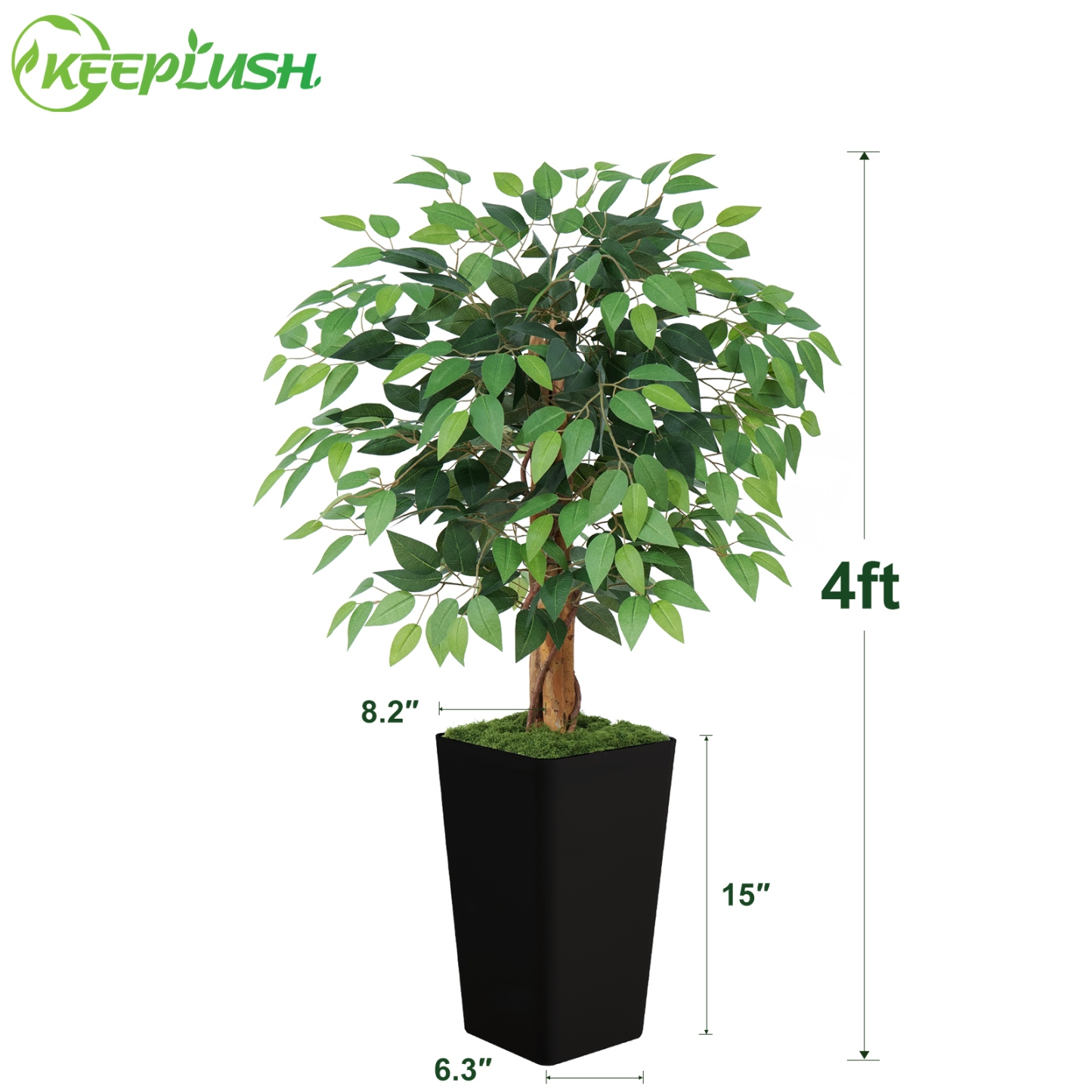 Keeplush Ficus Artificial Tree,Tall Lush Faux TreeKeeplush Artificial  Faux Banana Leaf Tree with Tall Planter (4ft,5ft,6ft,7ft optional White & Black) 