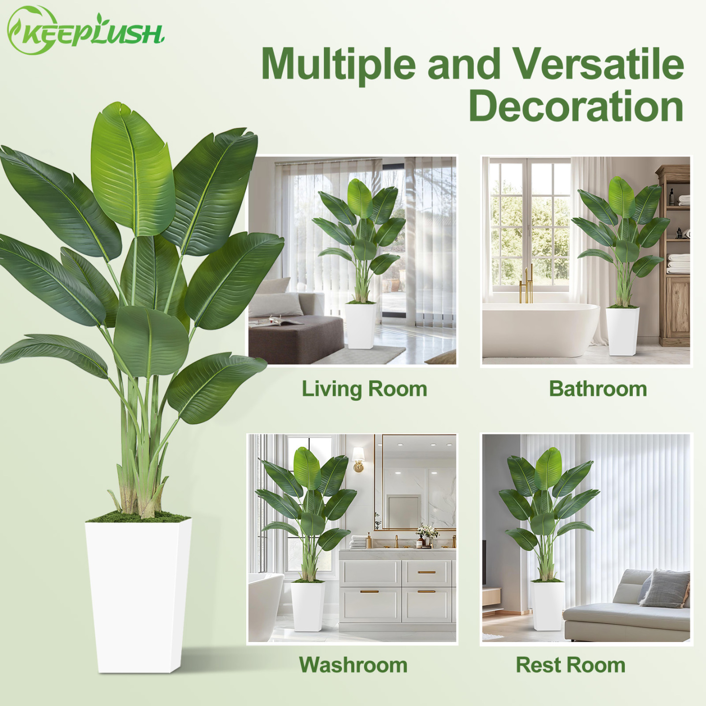 Keeplush Artificial  Faux Banana Leaf Tree with Tall Planter (5ft,6ft,7ft optional) 