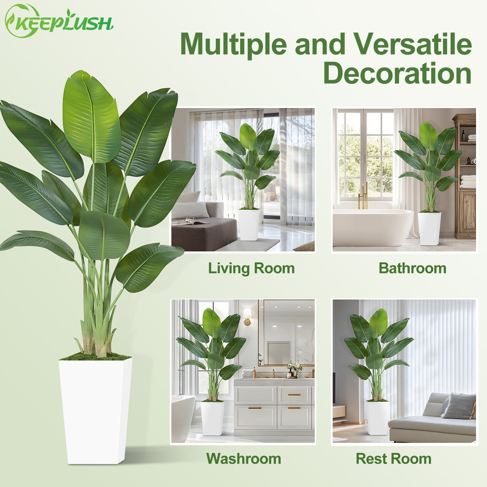 Keeplush Artificial  Faux Banana Leaf Tree with Tall Planter (5ft,6ft,7ft optional) 