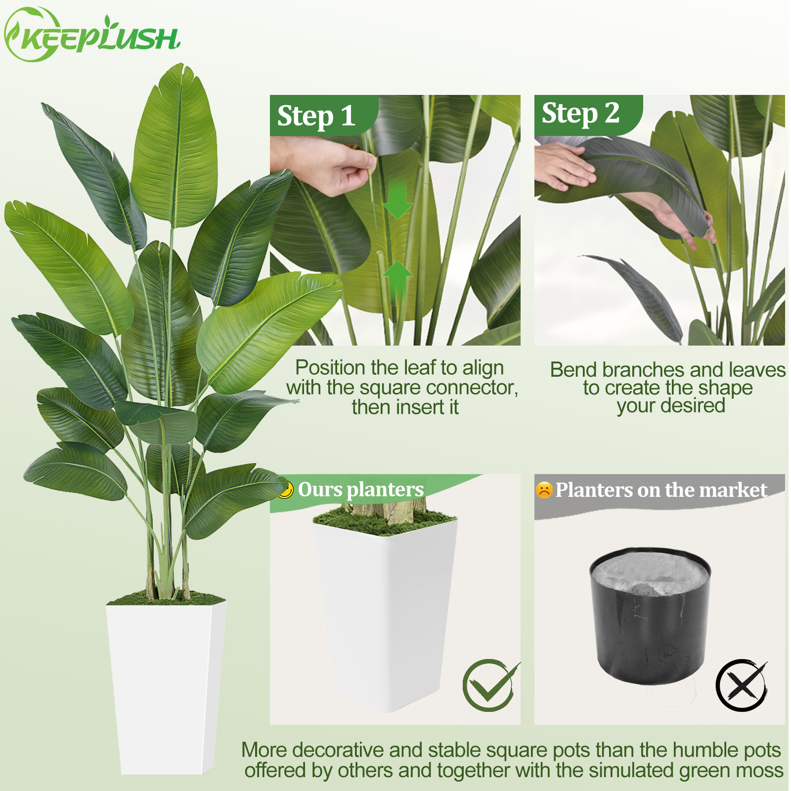 Keeplush Artificial  Faux Banana Leaf Tree with Tall Planter (5ft,6ft,7ft optional) 