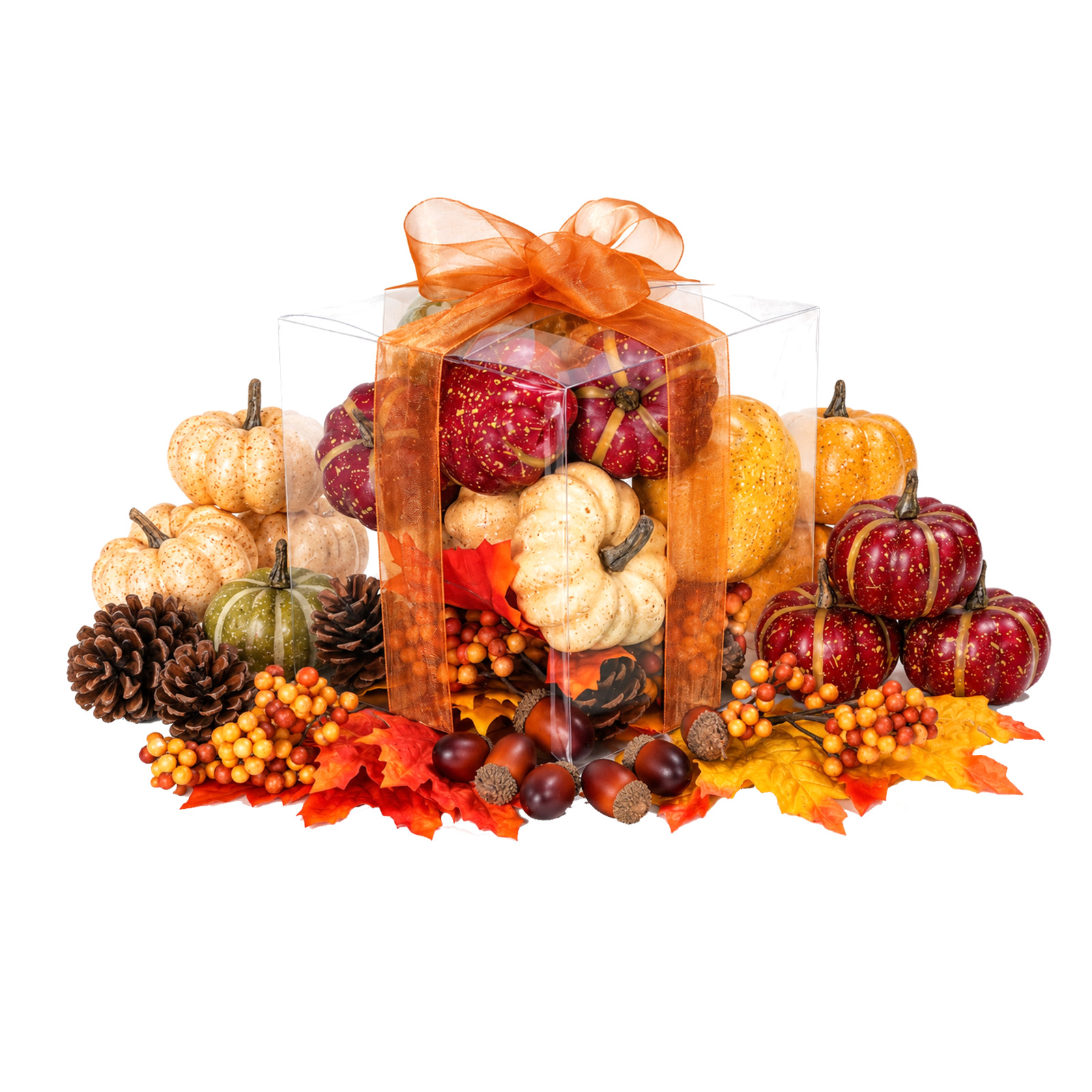 Keeplush 30Pcs Artificial Pumpkins Set, Assorted Fall Fake Pumpkins Acorns Pine Cones Berries Maple Leaves, Fall Decor for Halloween Thanksgiving Home Mantel Tabletop