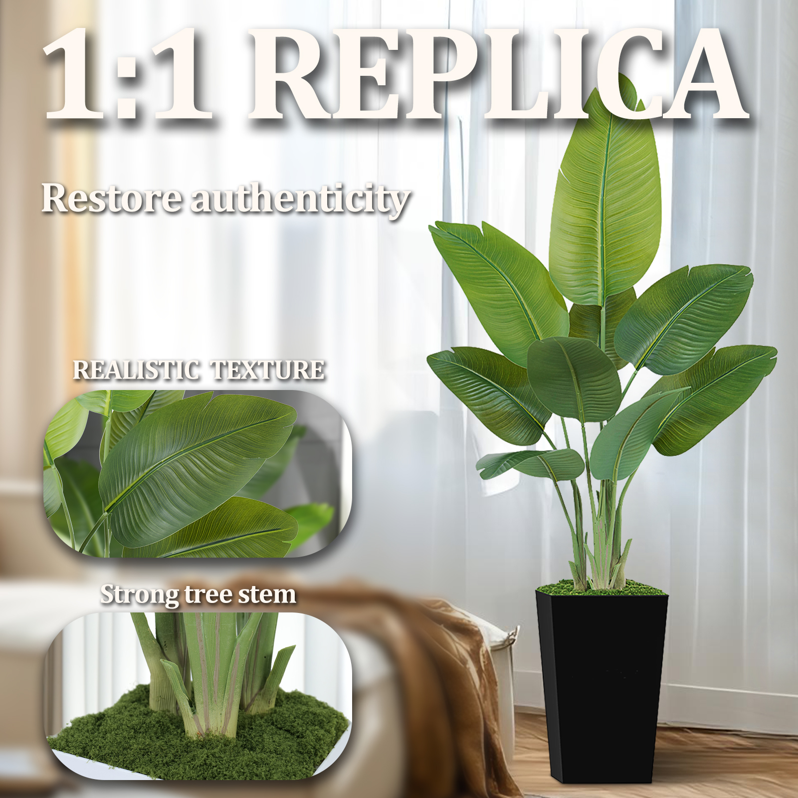 Keeplush Artificial  Faux Banana Leaf Tree with Tall Planter (5ft,6ft,7ft optional) 