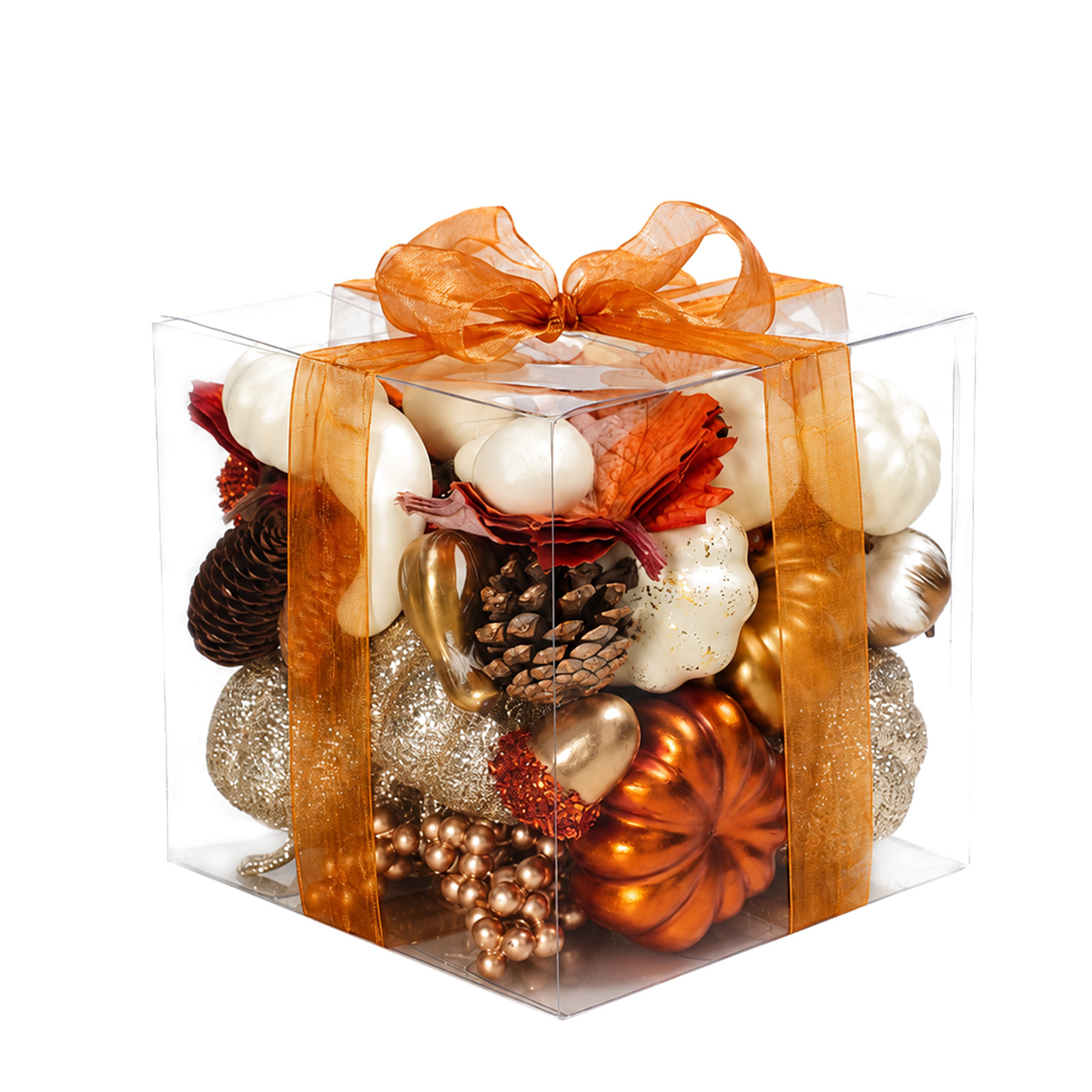 Keeplush 52 Pcs Fall Pumpkins Decor Set, Luxury Handmade Gold Silver White Artificial Pumpkins with Maple Leaves & Pine Cones, Fall Decor for Halloween Thanksgiving Home Mantel Tabletop