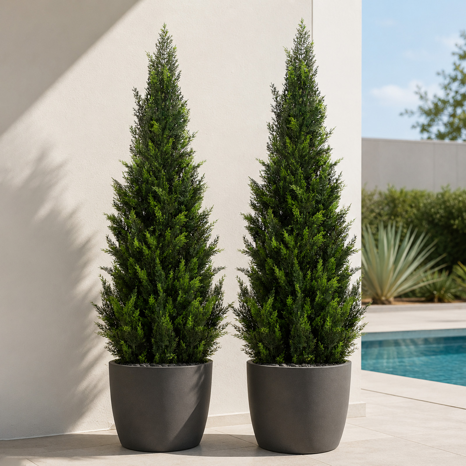 Artificial Cedar Topiary Trees, 4 FT UV Resistant Faux Boxwood Plants,Front Porch Decorations Outdoor,Realistic Evergreen Cypress for Patio Decor Set of 2