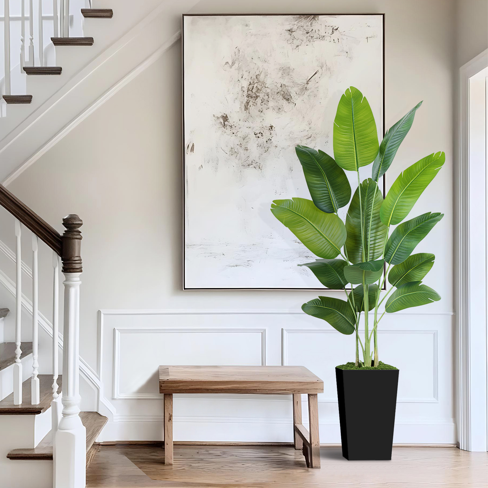 Keeplush Artificial  Faux Banana Leaf Tree with Tall Planter (5ft,6ft,7ft optional) 