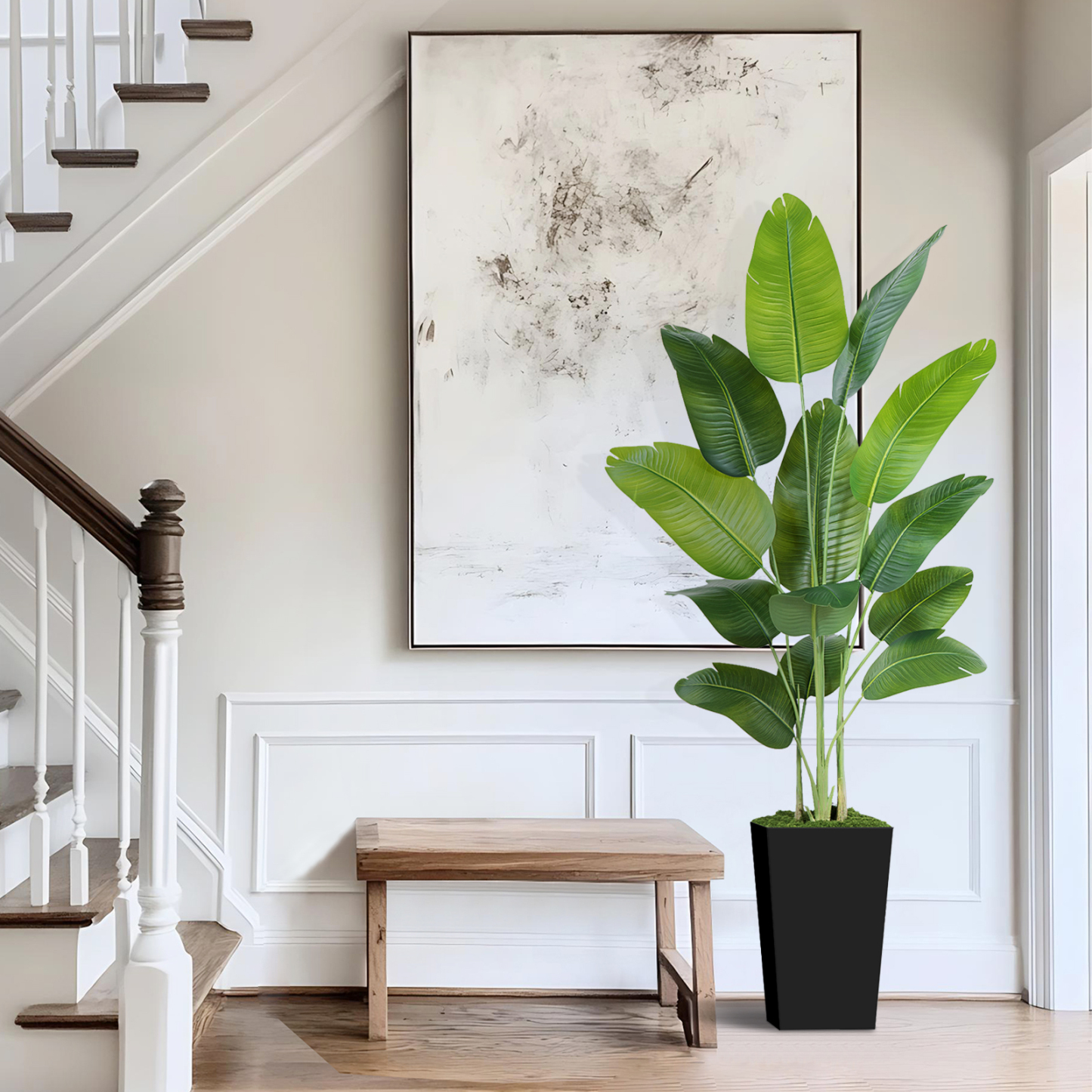 Keeplush Artificial  Faux Banana Leaf Tree with Tall Planter (5ft,6ft,7ft optional) 