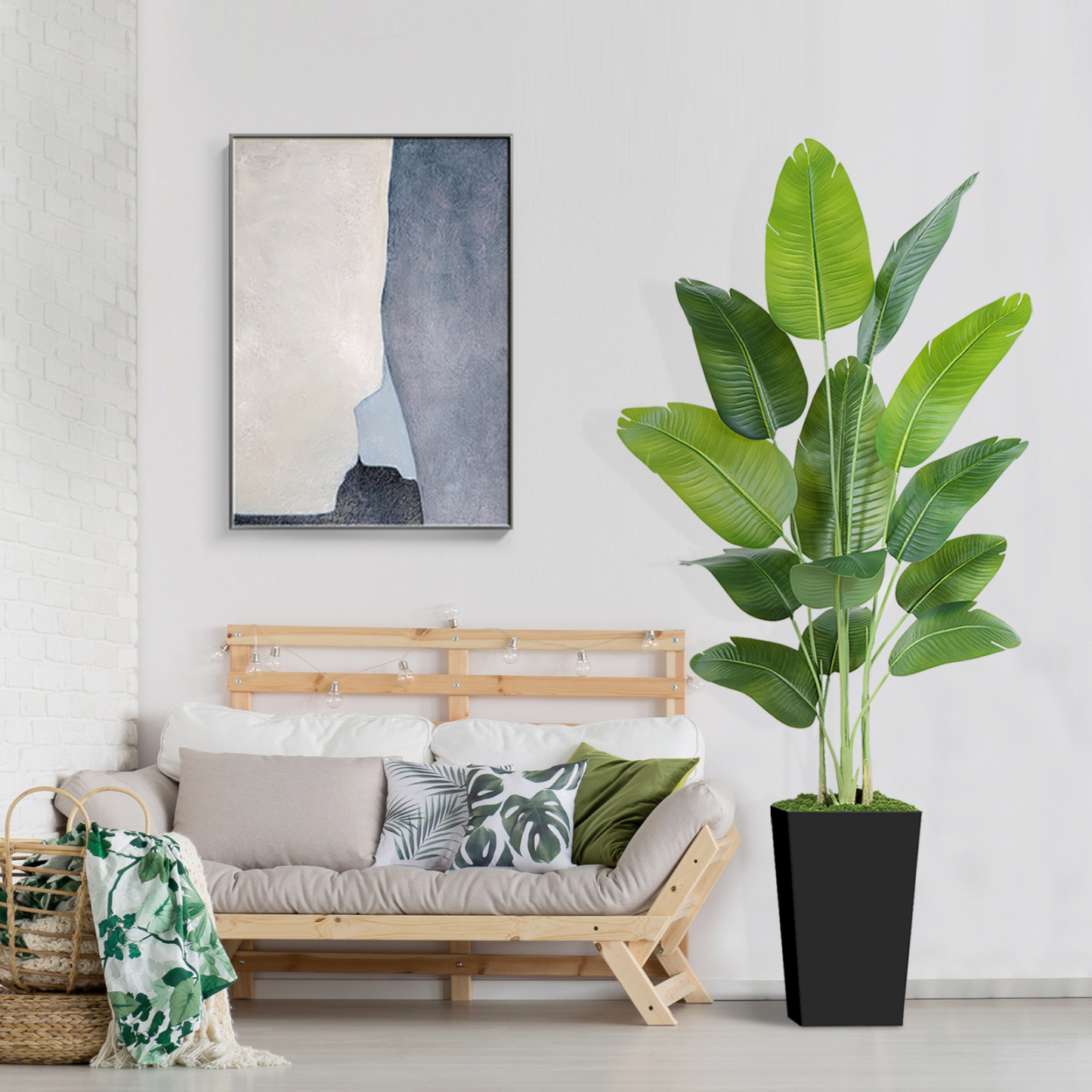 Keeplush Artificial  Faux Banana Leaf Tree with Tall Planter (5ft,6ft,7ft optional) 