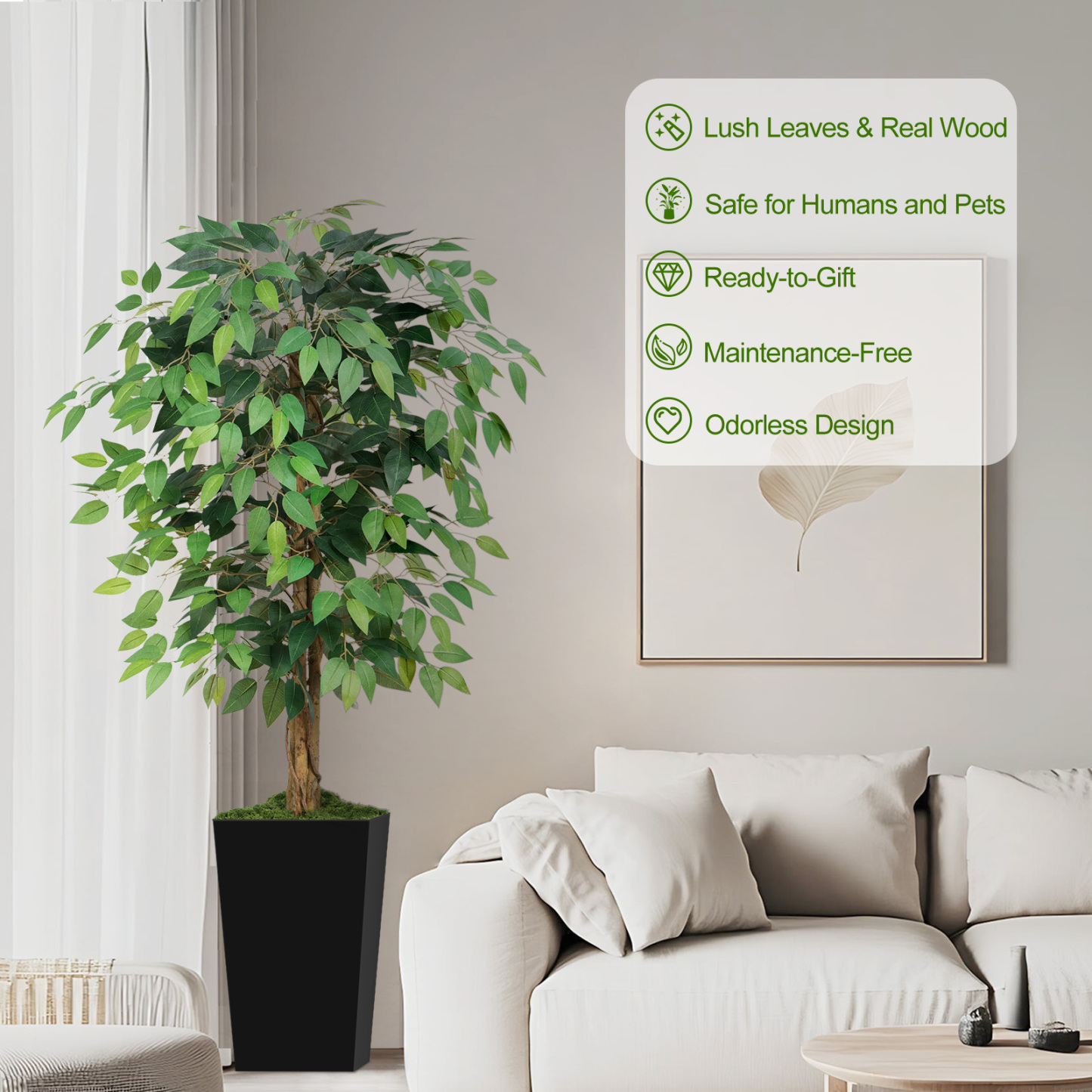 Keeplush Ficus Artificial Tree,Tall Lush Faux TreeKeeplush Artificial  Faux Banana Leaf Tree with Tall Planter (4ft,5ft,6ft,7ft optional White & Black) 