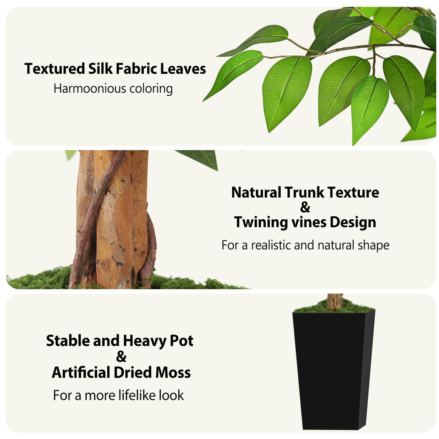 Keeplush Ficus Artificial Tree,Tall Lush Faux TreeKeeplush Artificial  Faux Banana Leaf Tree with Tall Planter (4ft,5ft,6ft,7ft optional White & Black) 