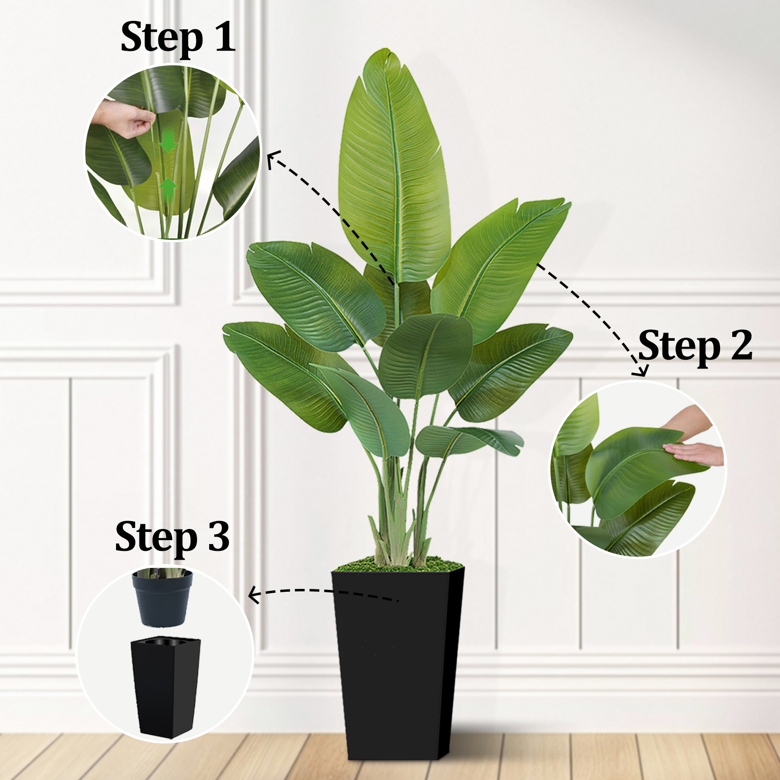 Keeplush Artificial  Faux Banana Leaf Tree with Tall Planter (5ft,6ft,7ft optional) 