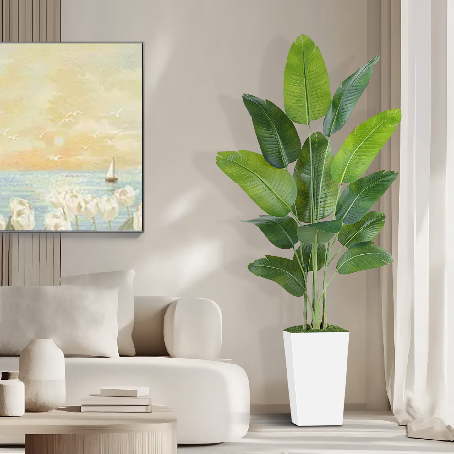 Keeplush Artificial  Faux Banana Leaf Tree with Tall Planter (5ft,6ft,7ft optional) 