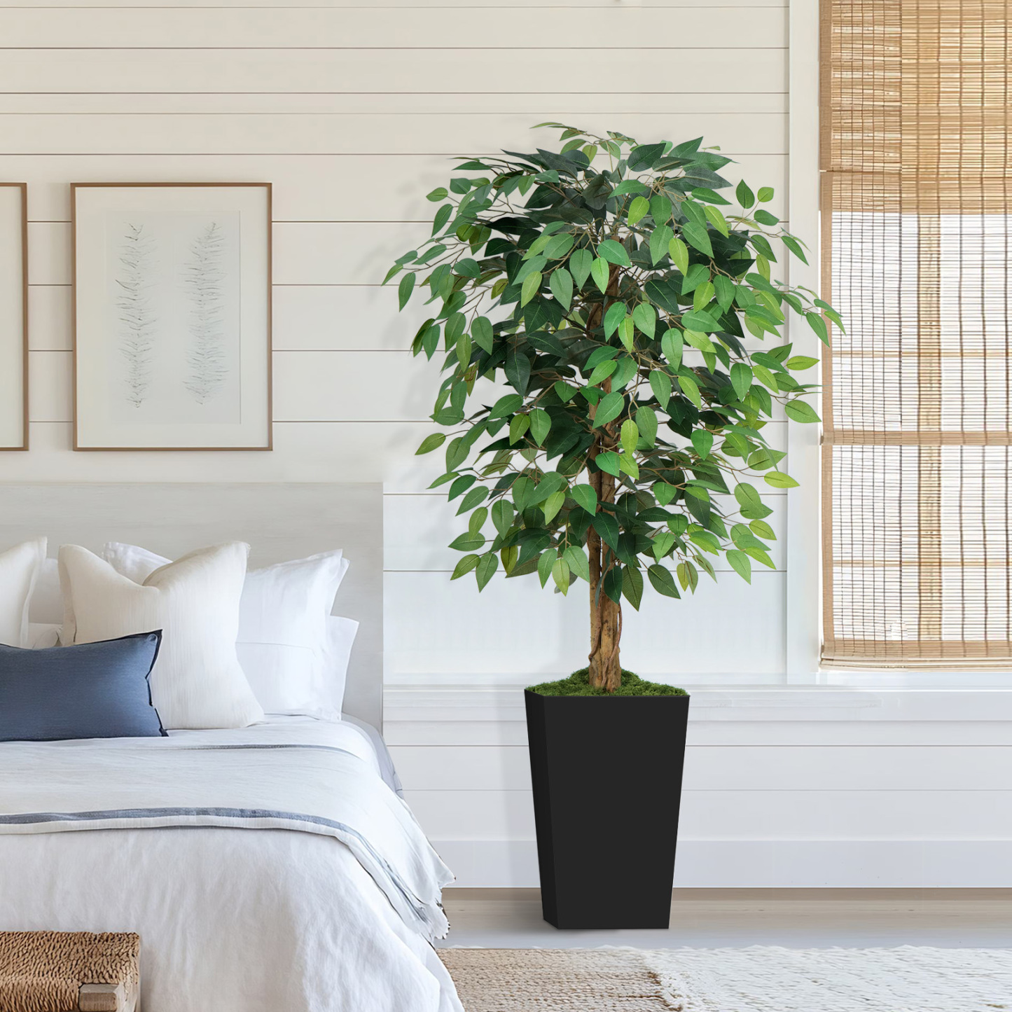 Keeplush Ficus Artificial Tree,Tall Lush Faux TreeKeeplush Artificial  Faux Banana Leaf Tree with Tall Planter (4ft,5ft,6ft,7ft optional White & Black) 