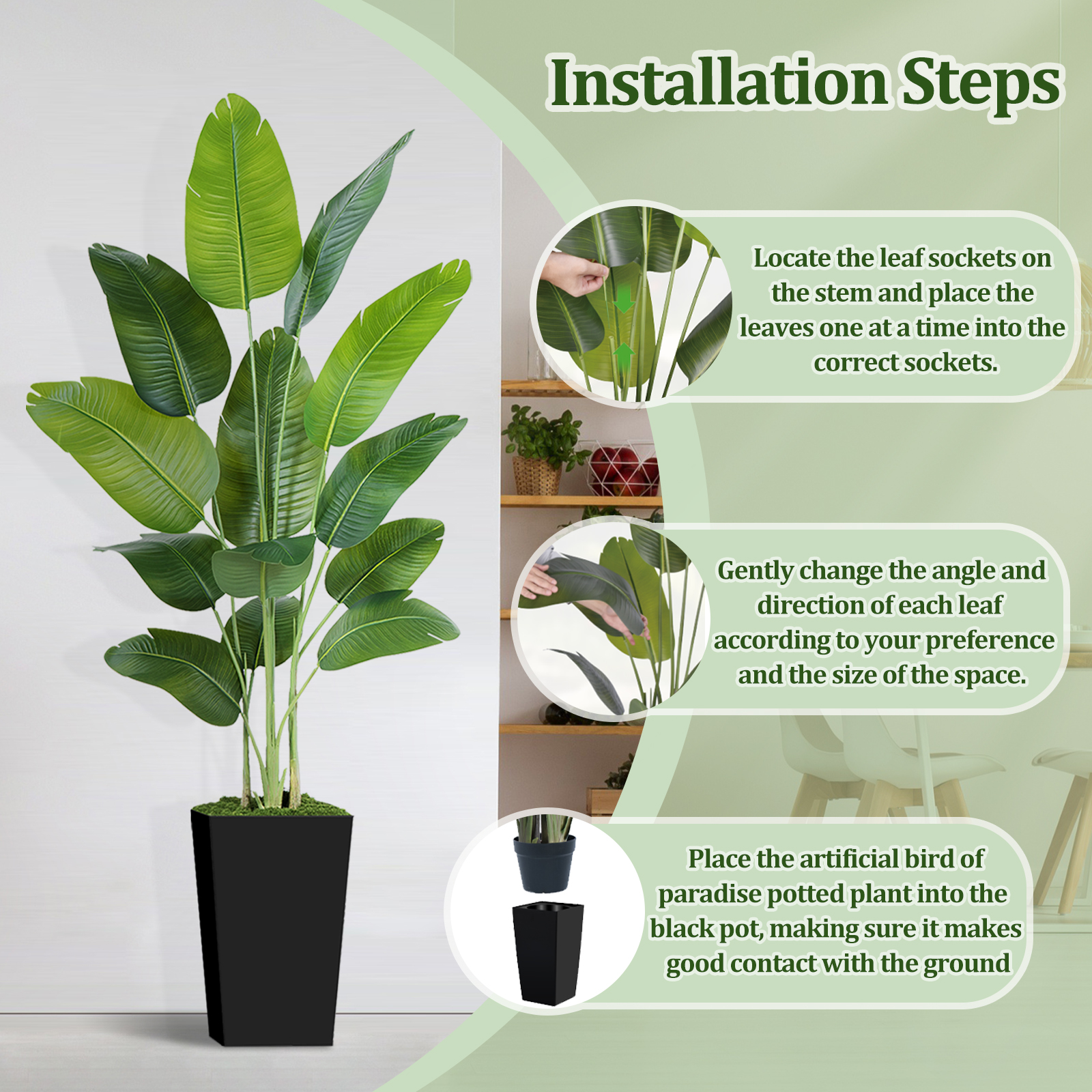 Keeplush Artificial  Faux Banana Leaf Tree with Tall Planter (5ft,6ft,7ft optional) 