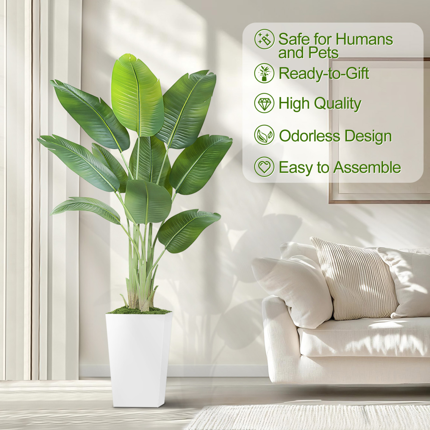 Keeplush Artificial  Faux Banana Leaf Tree with Tall Planter (5ft,6ft,7ft optional) 