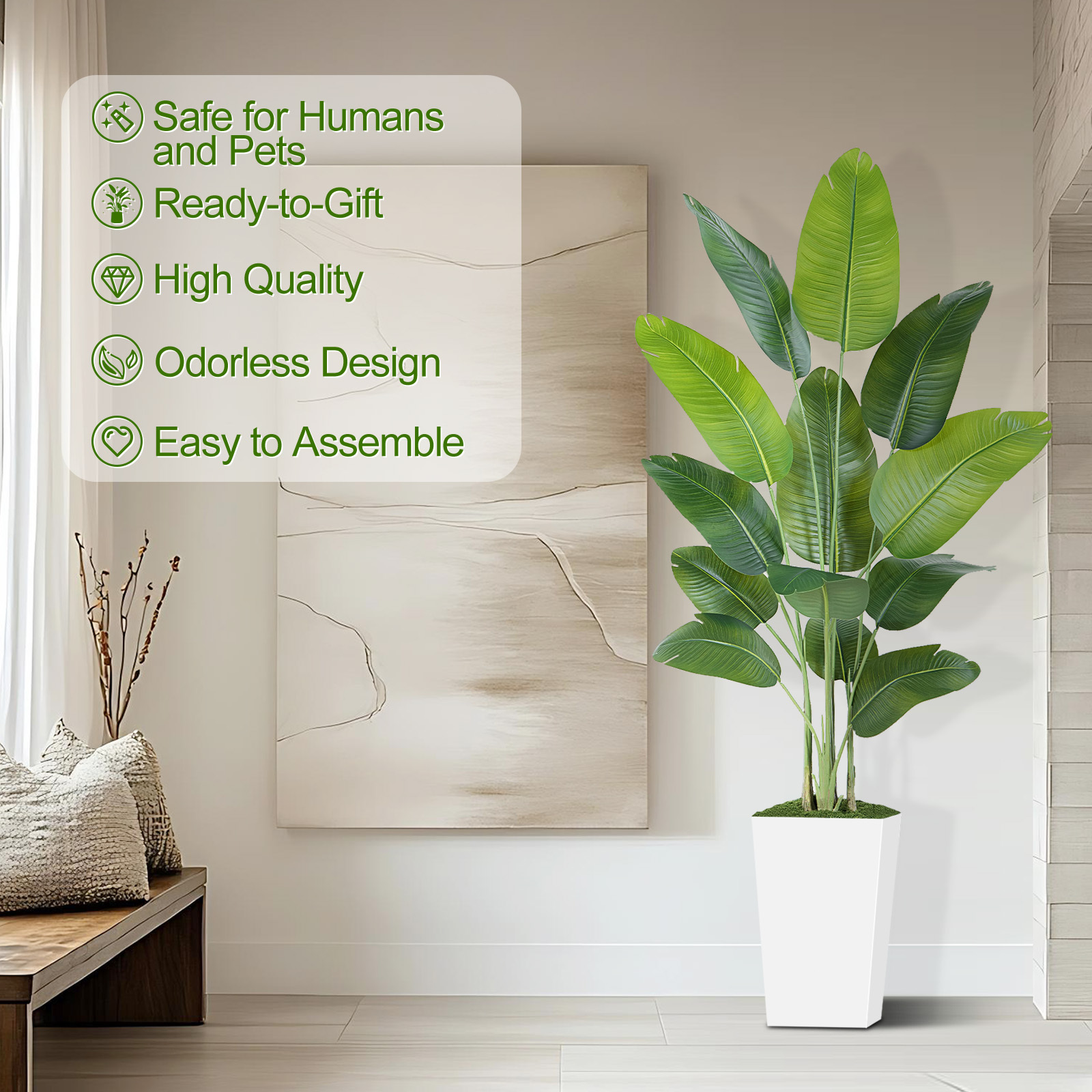 Keeplush Artificial  Faux Banana Leaf Tree with Tall Planter (5ft,6ft,7ft optional) 