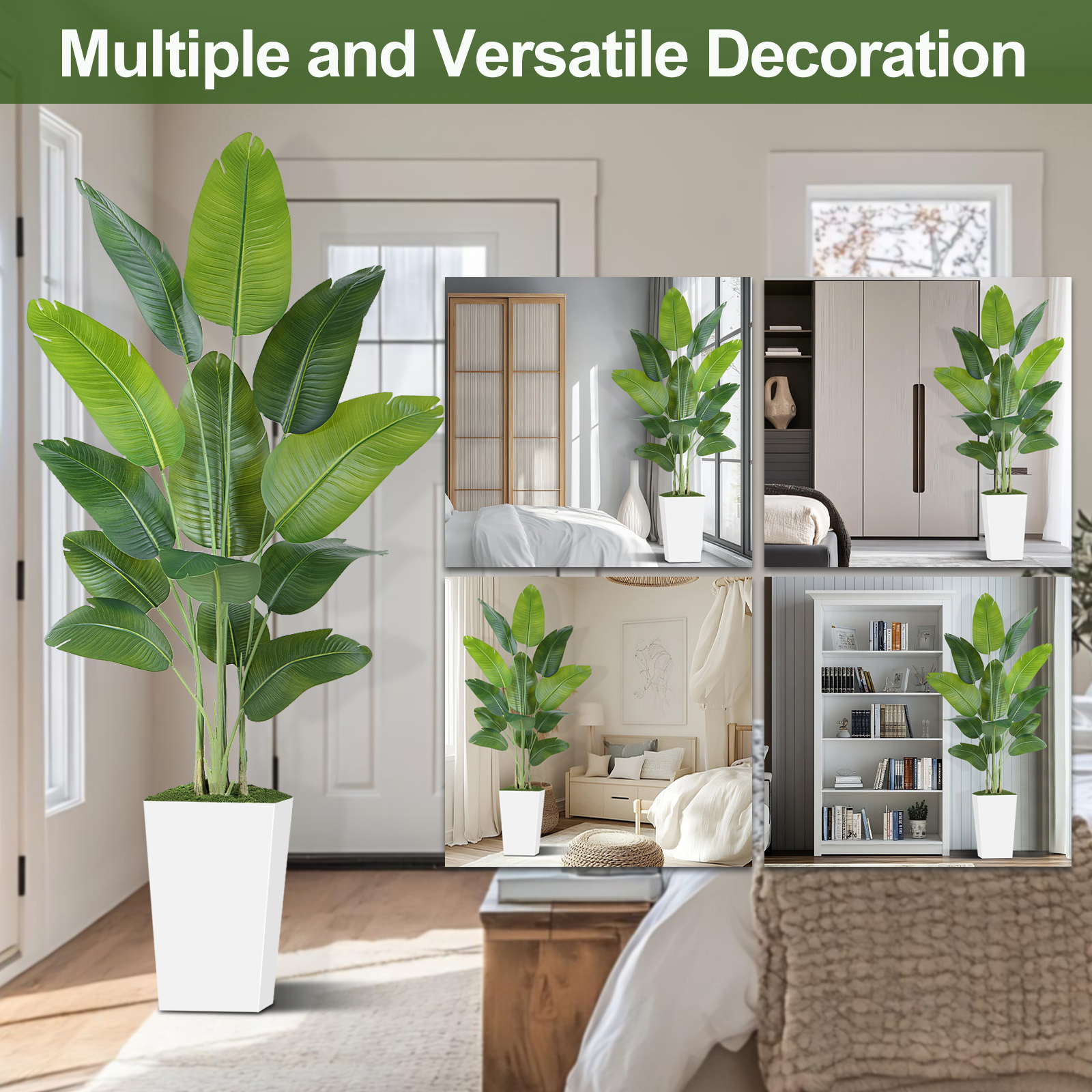 Keeplush Artificial  Faux Banana Leaf Tree with Tall Planter (5ft,6ft,7ft optional) 